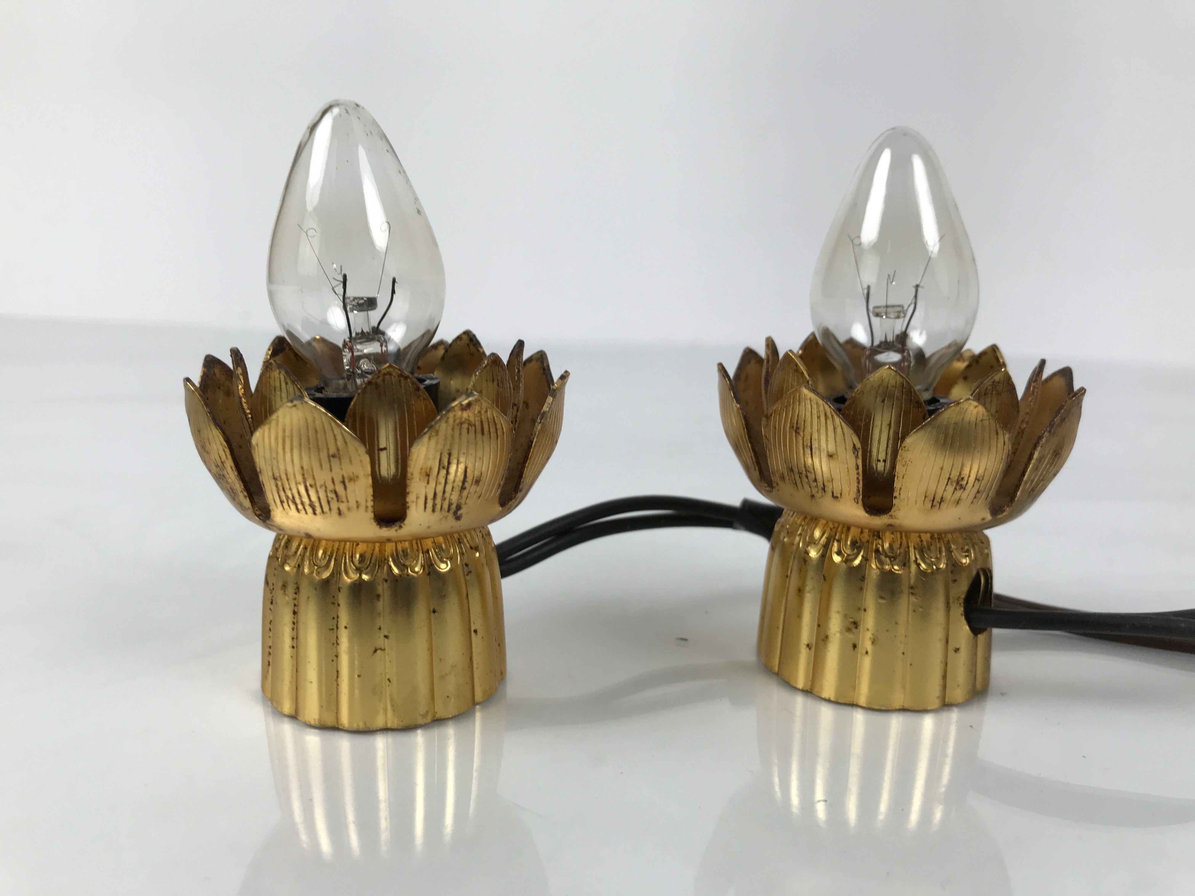 Japanese Buddhist Altar Fitting Brass Electric Lights Vtg Rinto Butsudan BA843