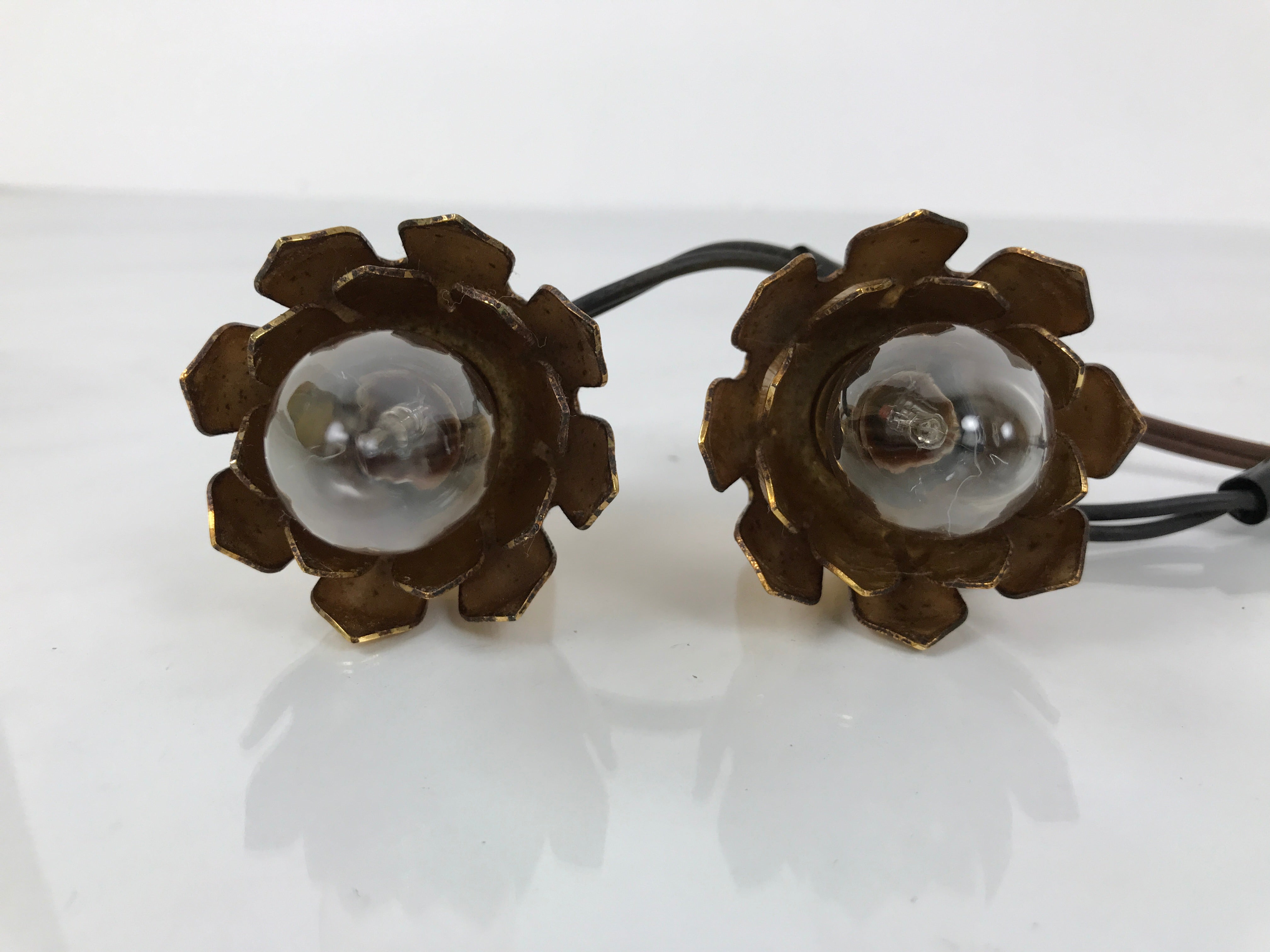 Japanese Buddhist Altar Fitting Brass Electric Lights Vtg Rinto Butsudan BA843