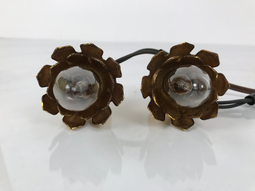 Japanese Buddhist Altar Fitting Brass Electric Lights Vtg Rinto Butsudan BA843