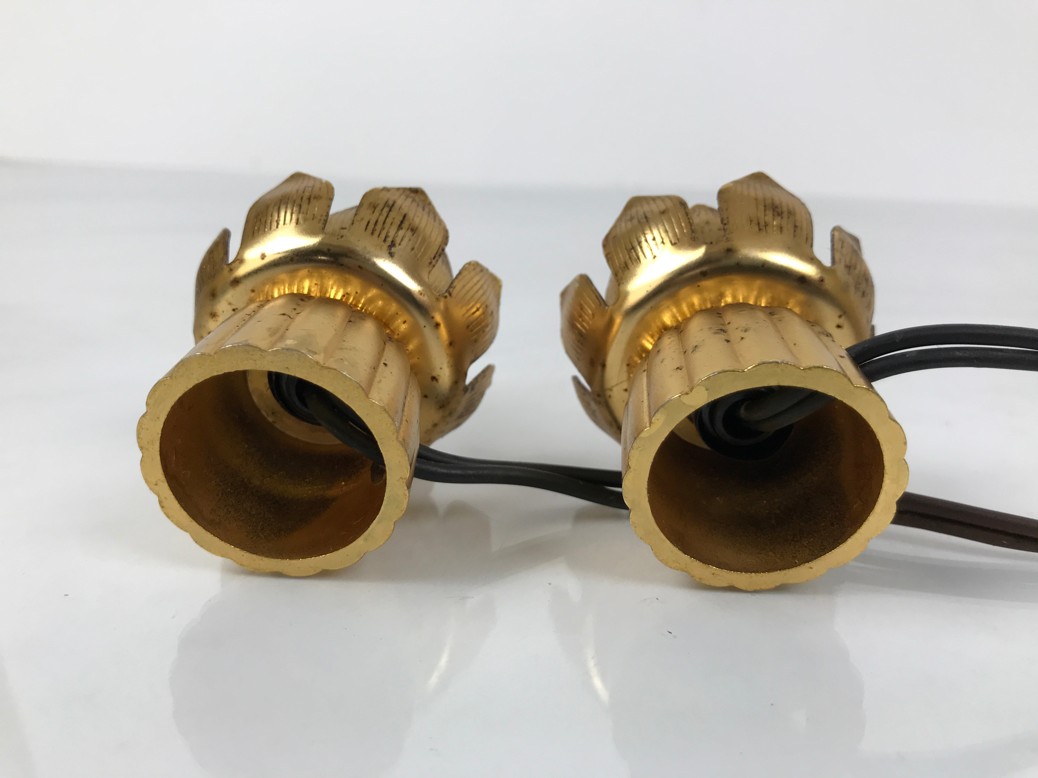 Japanese Buddhist Altar Fitting Brass Electric Lights Vtg Rinto Butsudan BA843