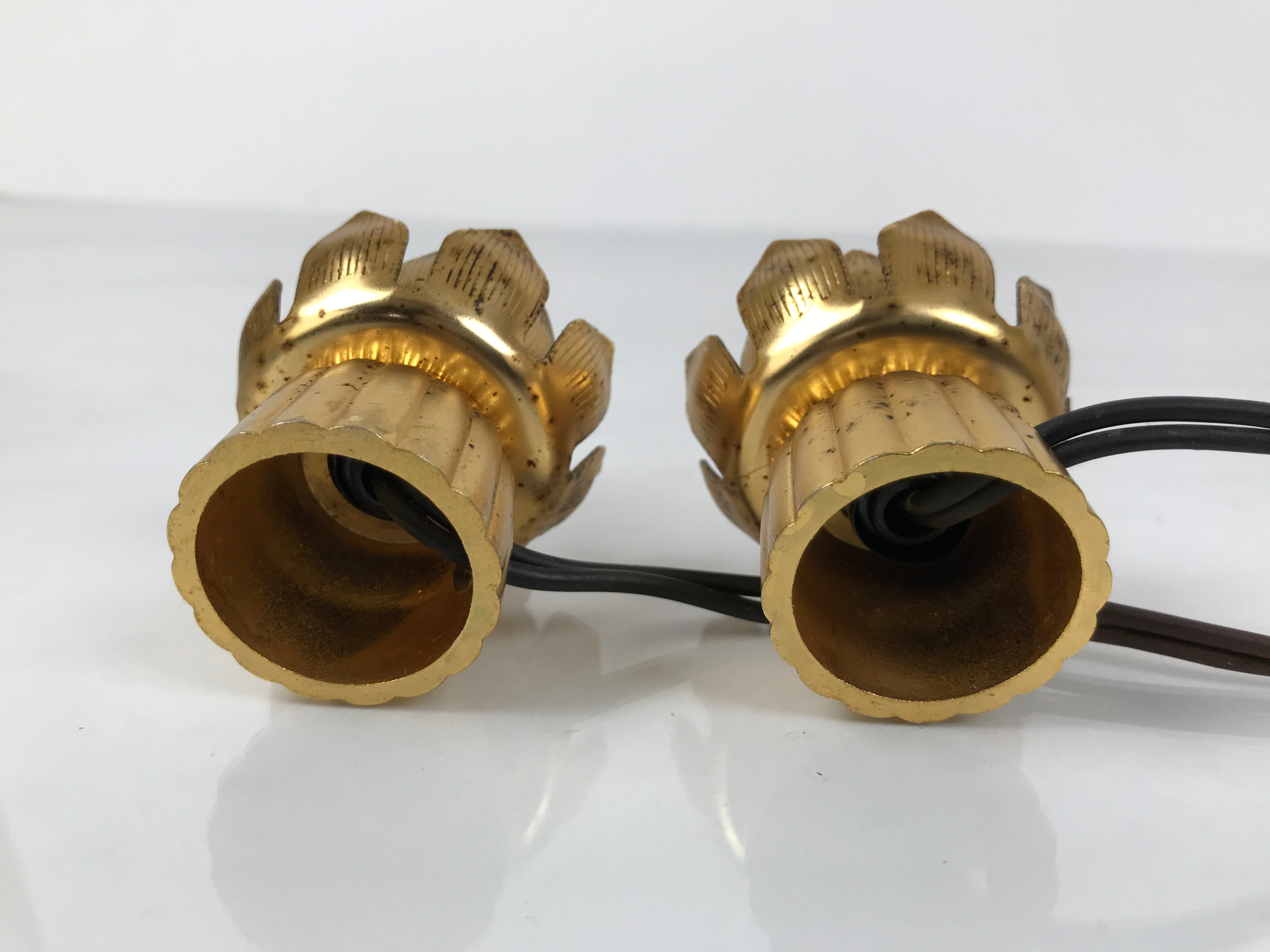 Japanese Buddhist Altar Fitting Brass Electric Lights Vtg Rinto Butsudan BA843
