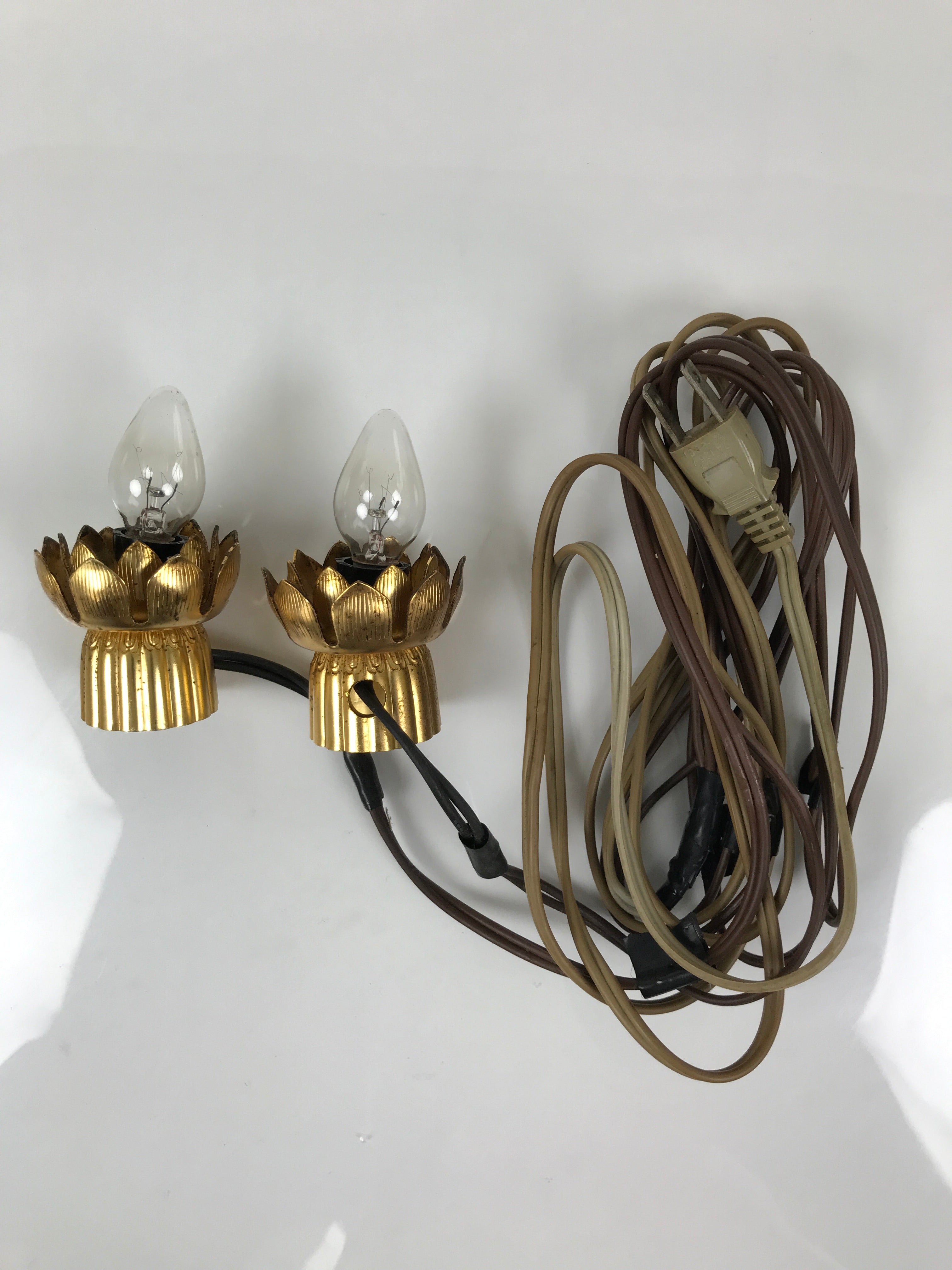 Japanese Buddhist Altar Fitting Brass Electric Lights Vtg Rinto Butsudan BA843