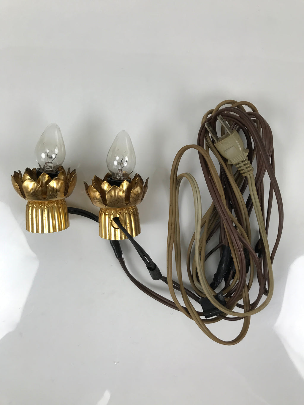 Japanese Buddhist Altar Fitting Brass Electric Lights Vtg Rinto Butsudan BA843