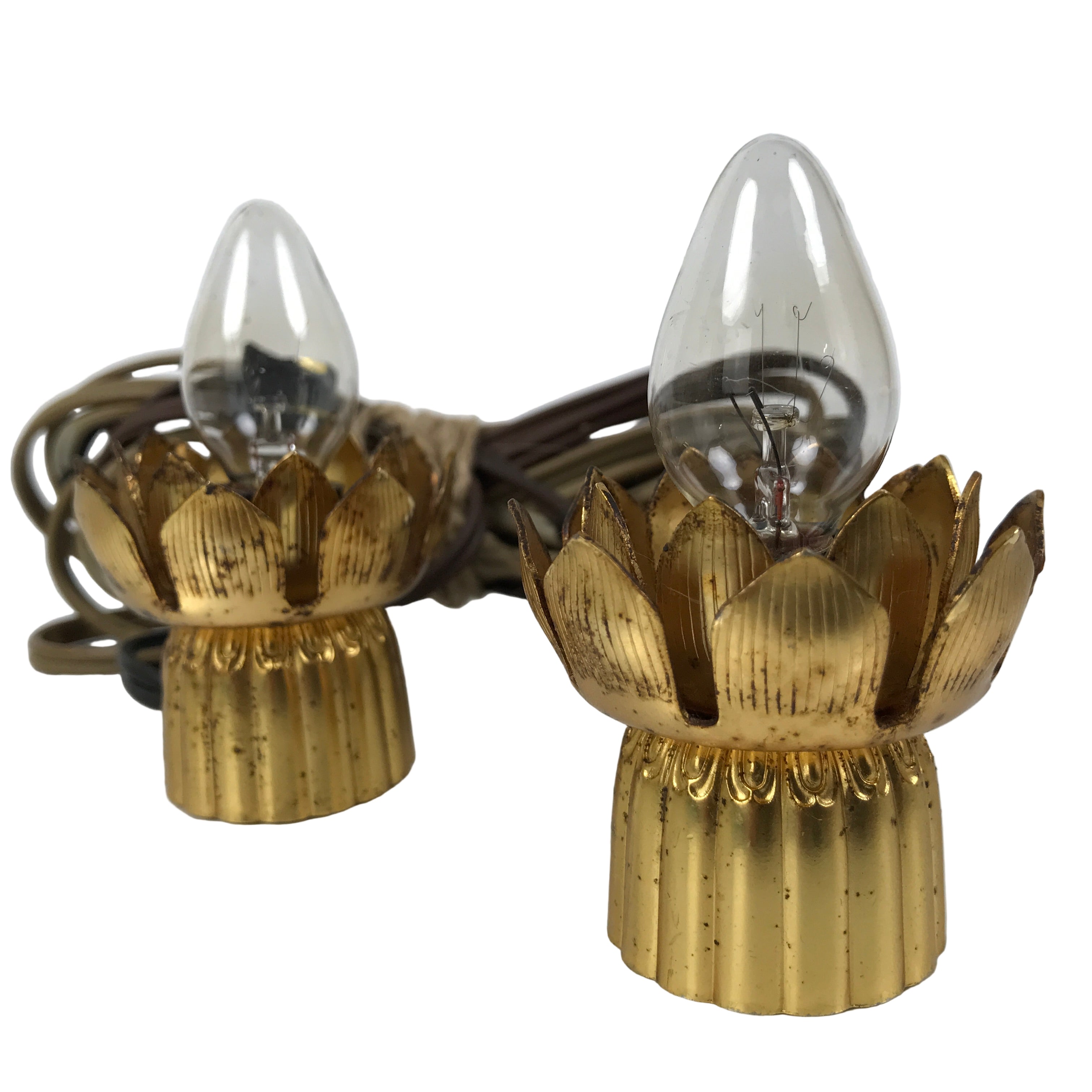 Japanese Buddhist Altar Fitting Brass Electric Lights Vtg Rinto Butsudan BA843