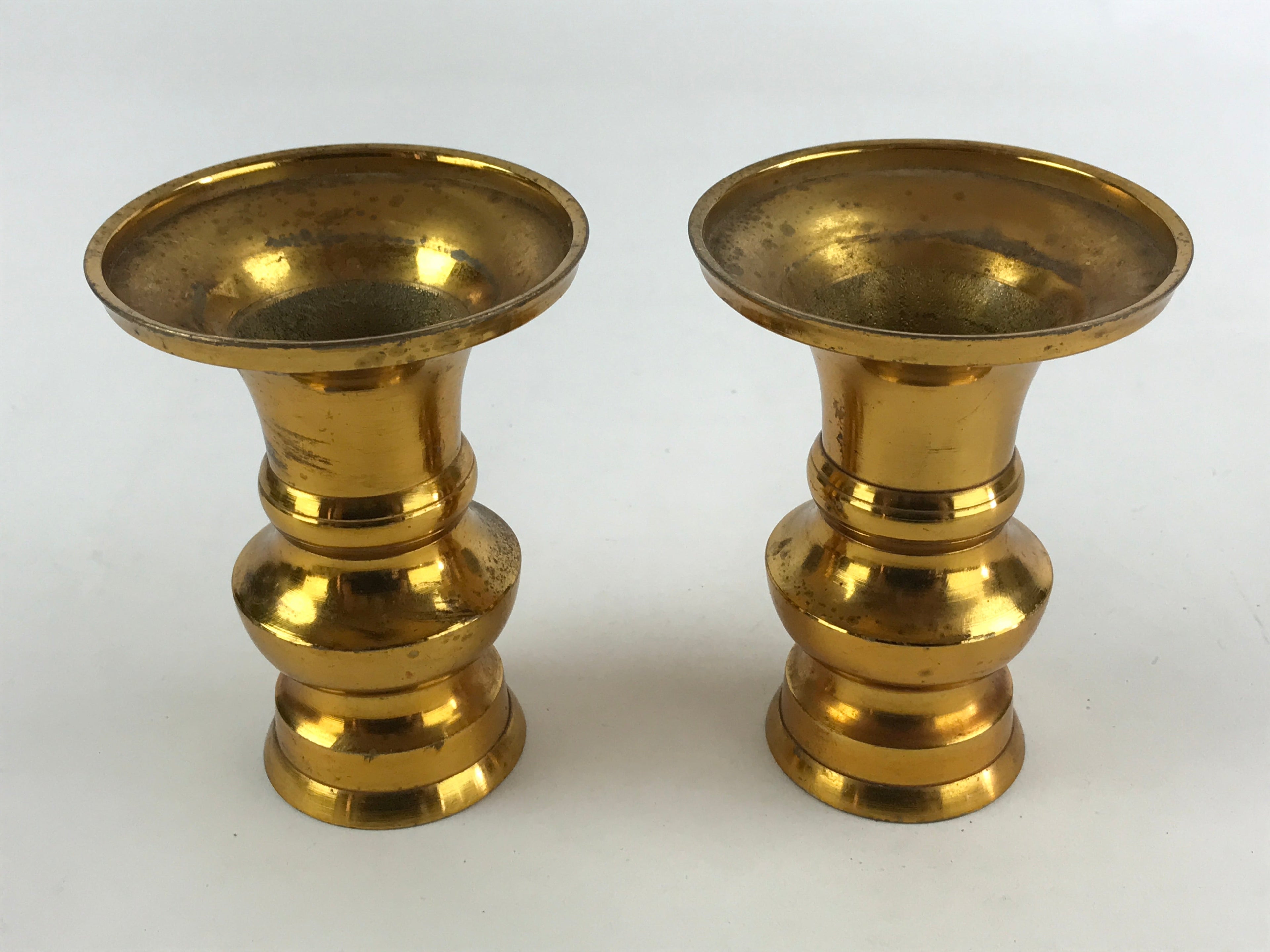 Japanese Buddhist Altar Fitting Brass Flower Vase Vtg 2pc Butsugu Gold BA51