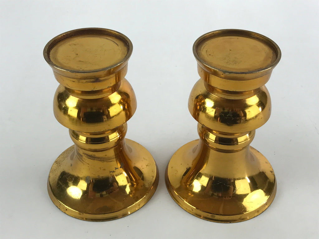 Japanese Buddhist Altar Fitting Brass Flower Vase Vtg 2pc Butsugu Gold BA51
