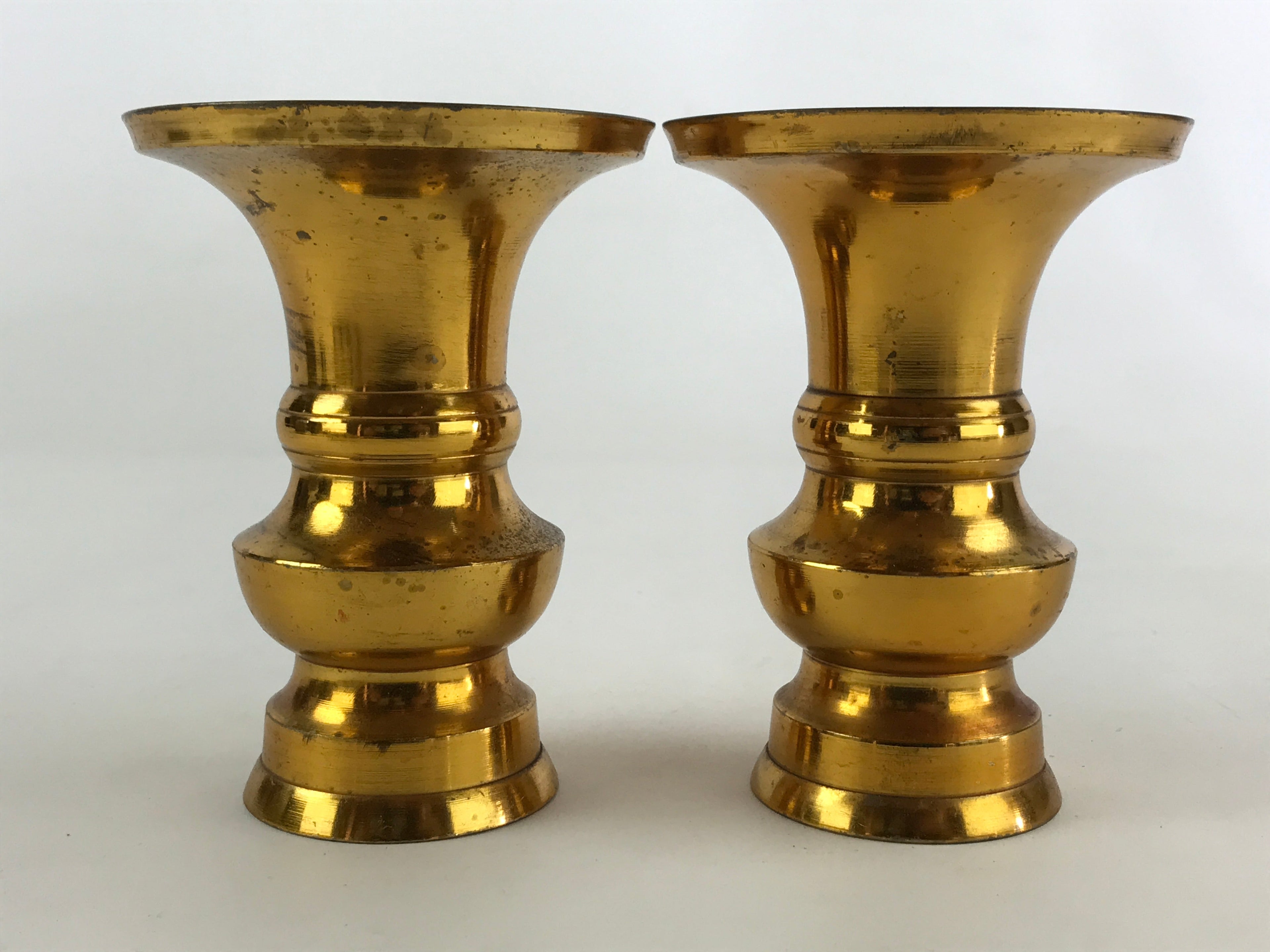 Japanese Buddhist Altar Fitting Brass Flower Vase Vtg 2pc Butsugu Gold BA51