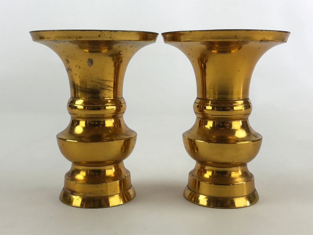 Japanese Buddhist Altar Fitting Brass Flower Vase Vtg 2pc Butsugu Gold BA51