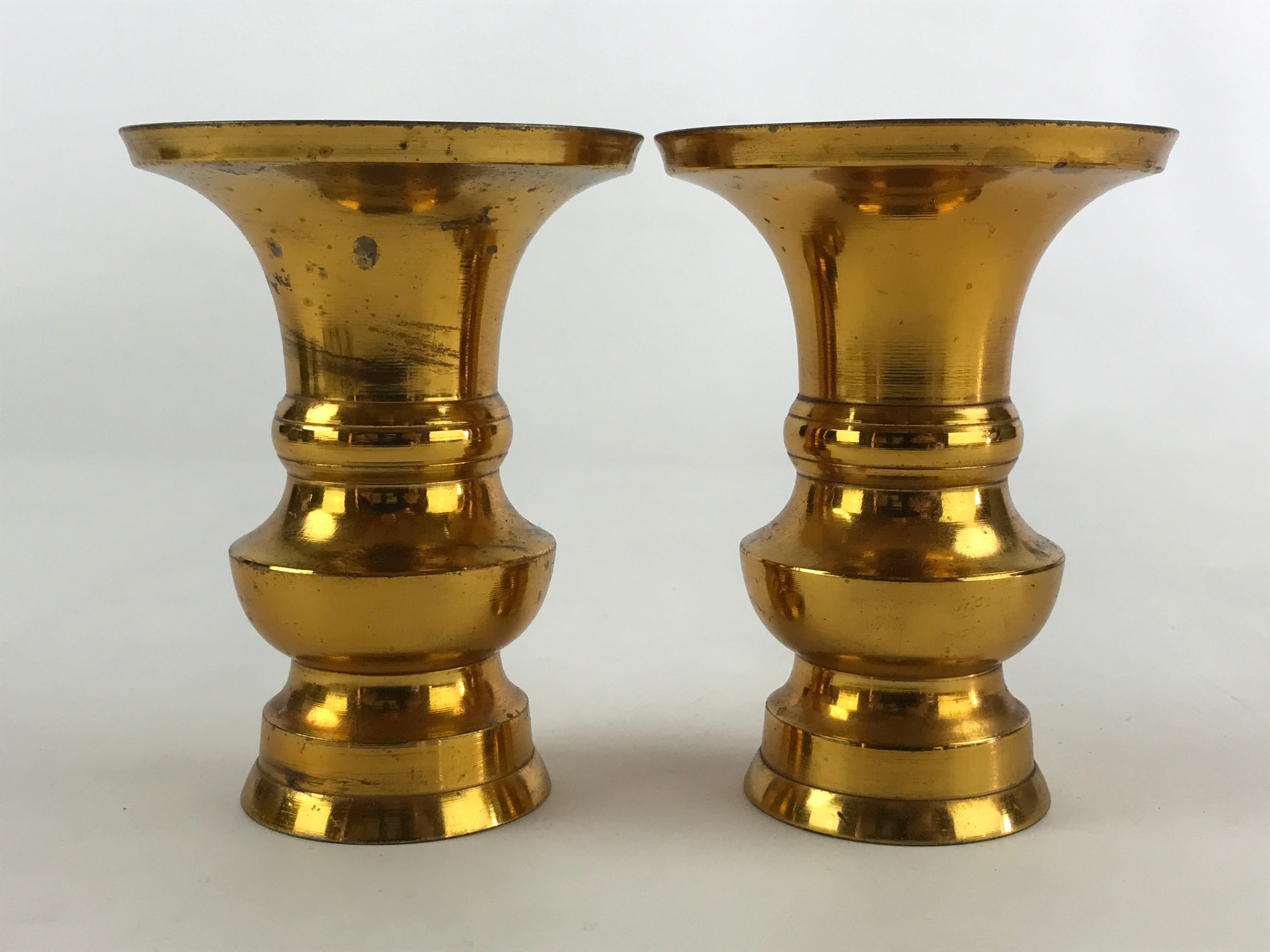 Japanese Buddhist Altar Fitting Brass Flower Vase Vtg 2pc Butsugu Gold BA51