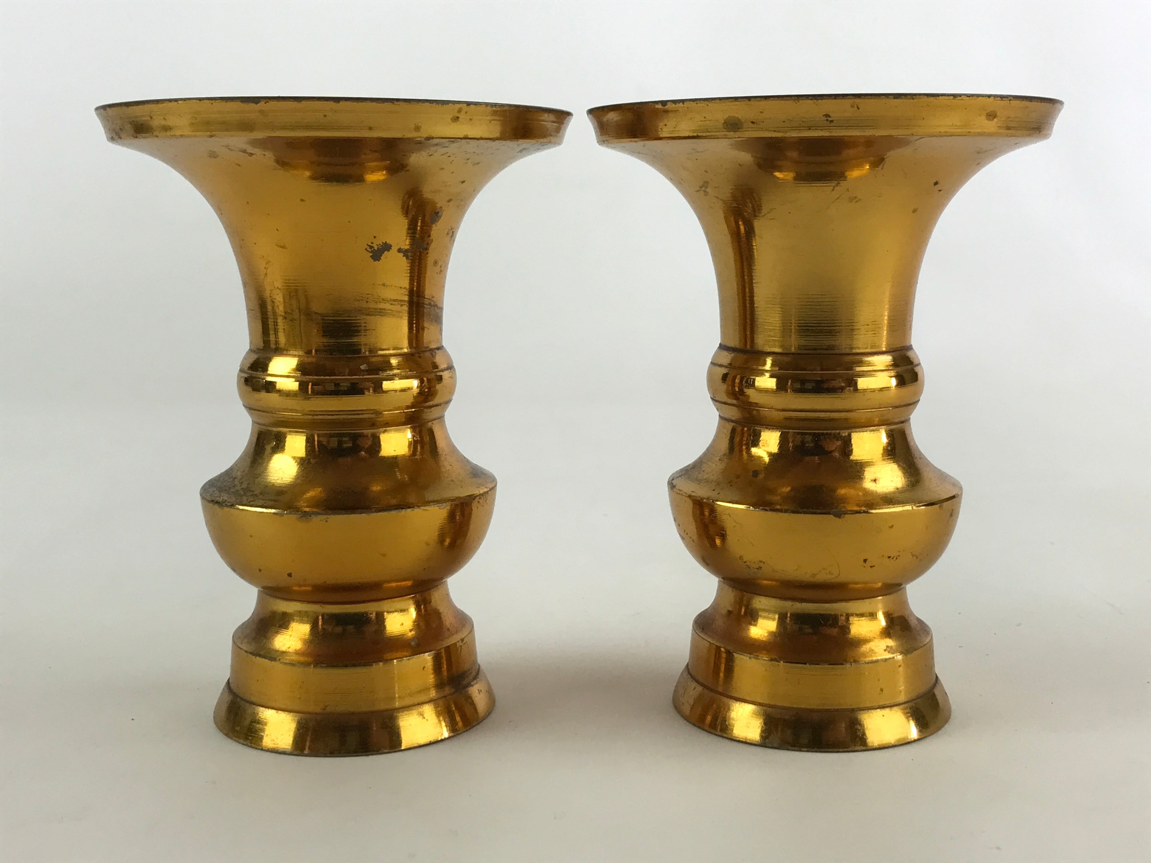 Japanese Buddhist Altar Fitting Brass Flower Vase Vtg 2pc Butsugu Gold BA51