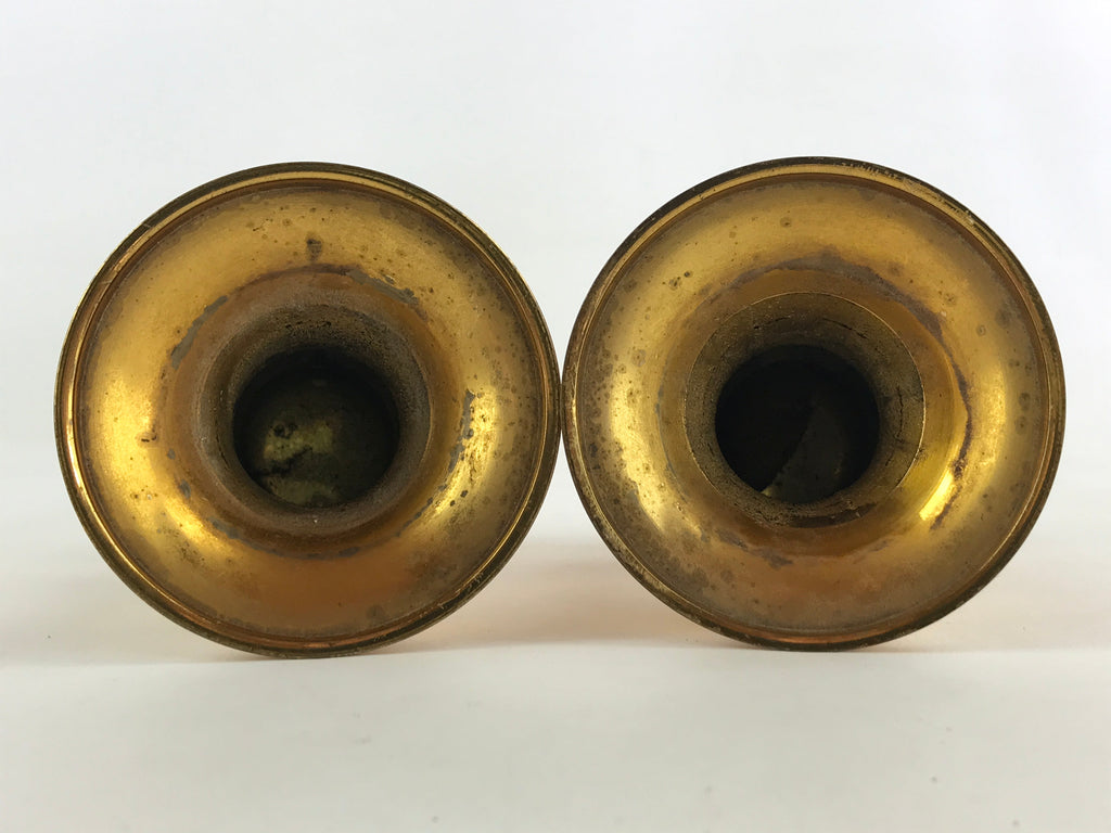 Japanese Buddhist Altar Fitting Brass Flower Vase Vtg 2pc Butsugu Gold BA51