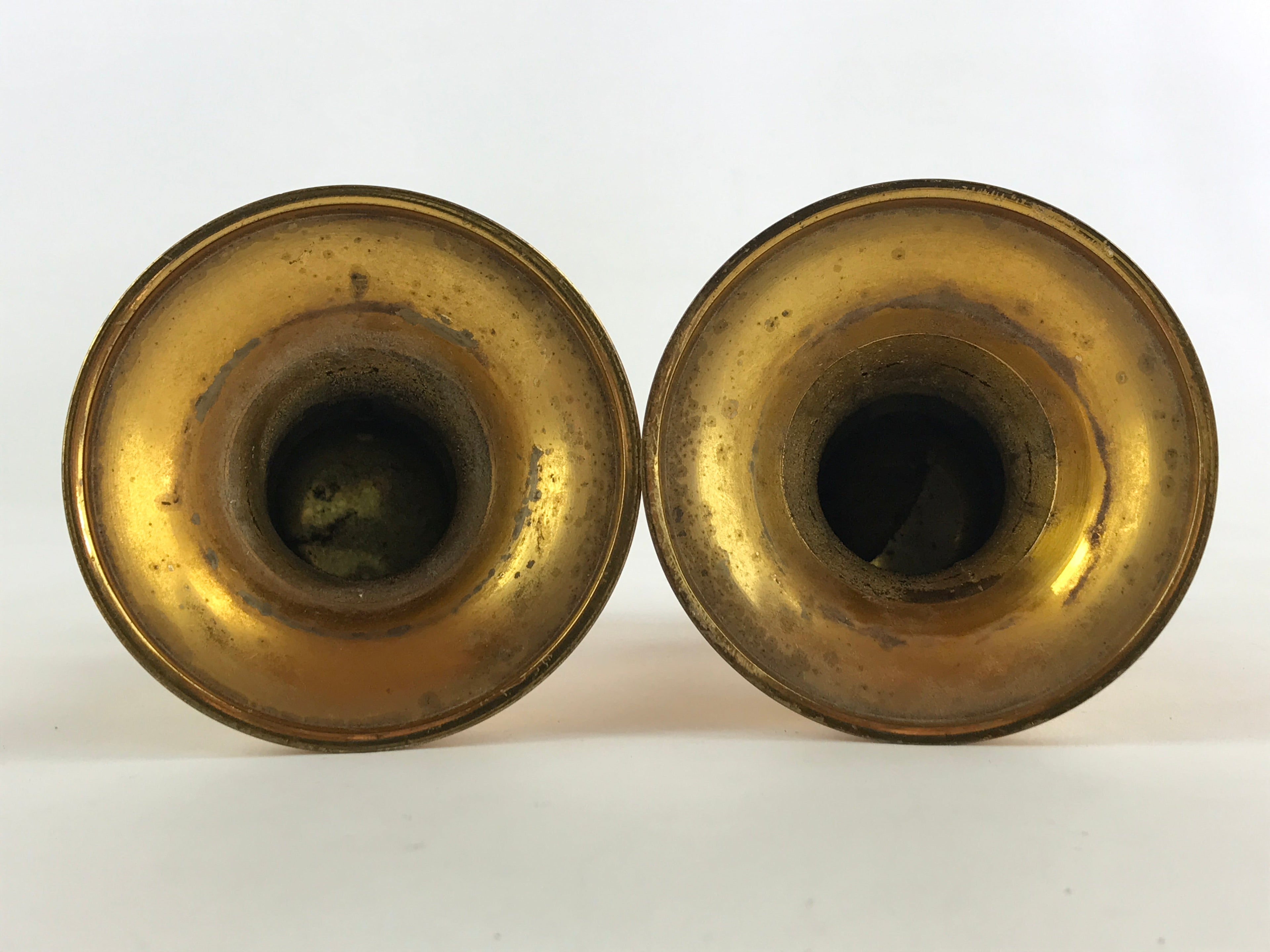 Japanese Buddhist Altar Fitting Brass Flower Vase Vtg 2pc Butsugu Gold BA51