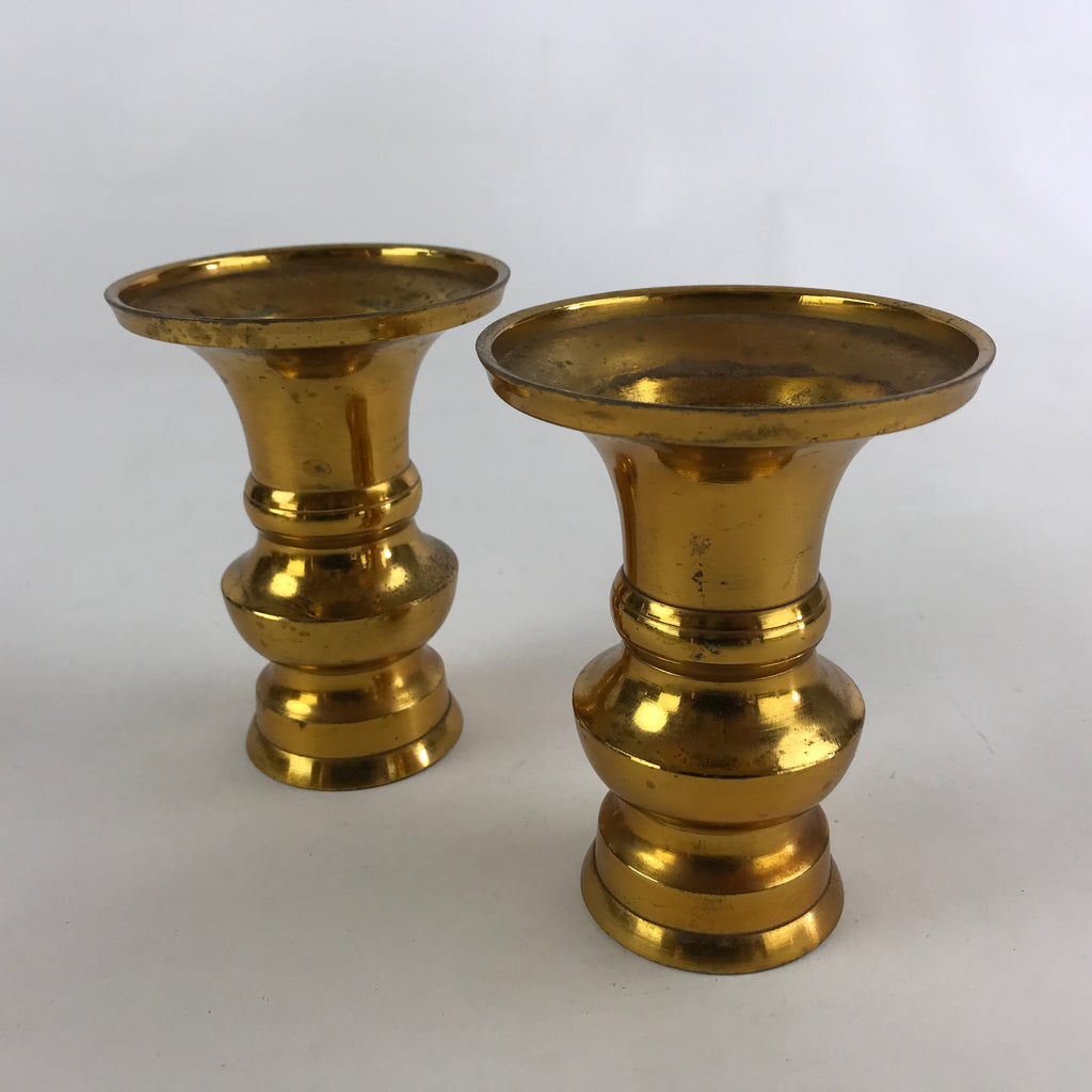 Japanese Buddhist Altar Fitting Brass Flower Vase Vtg 2pc Butsugu Gold BA51