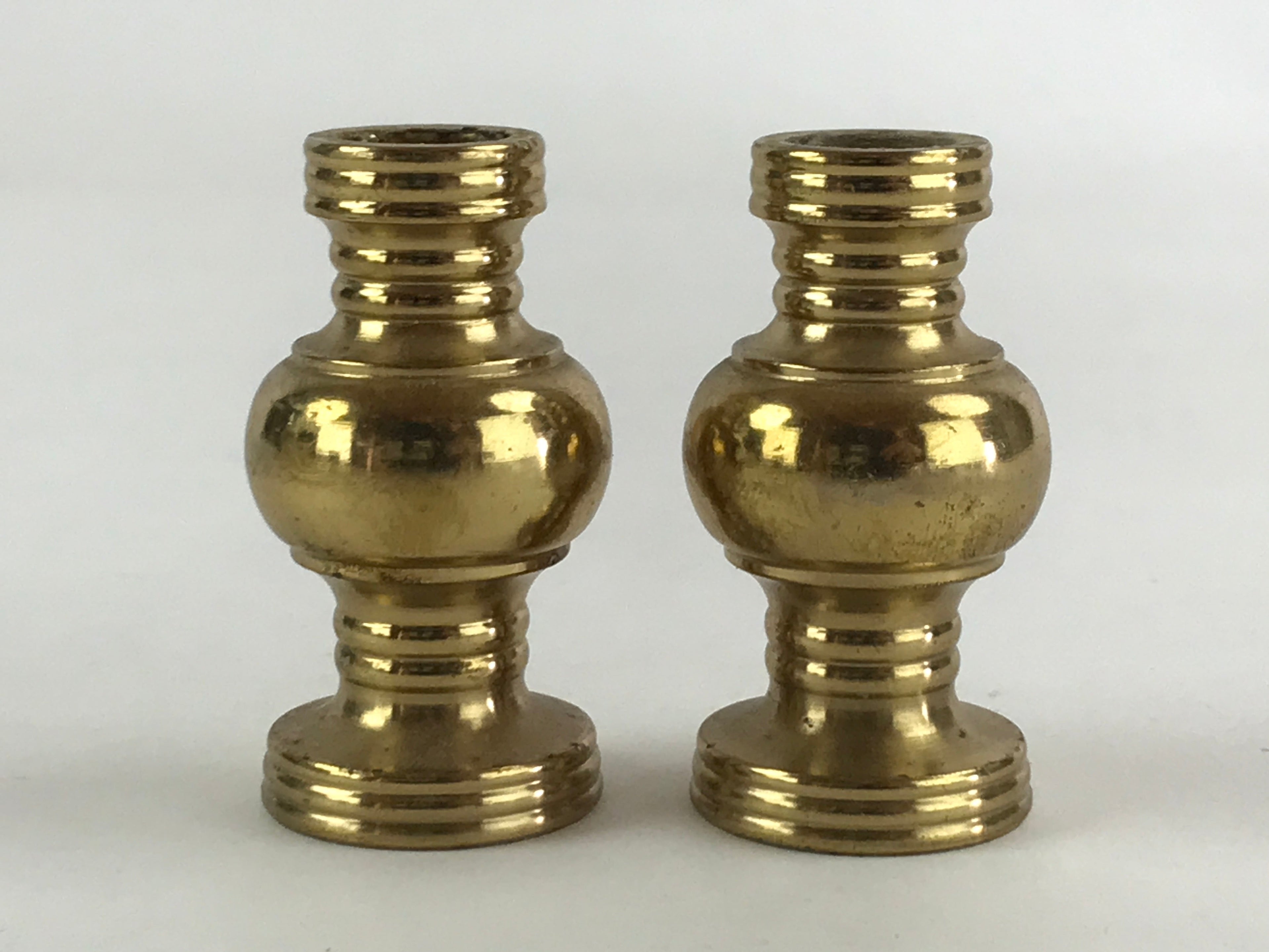 Japanese Buddhist Altar Fitting Brass Flower Vase Vtg 2pc Butsugu Gold BA54