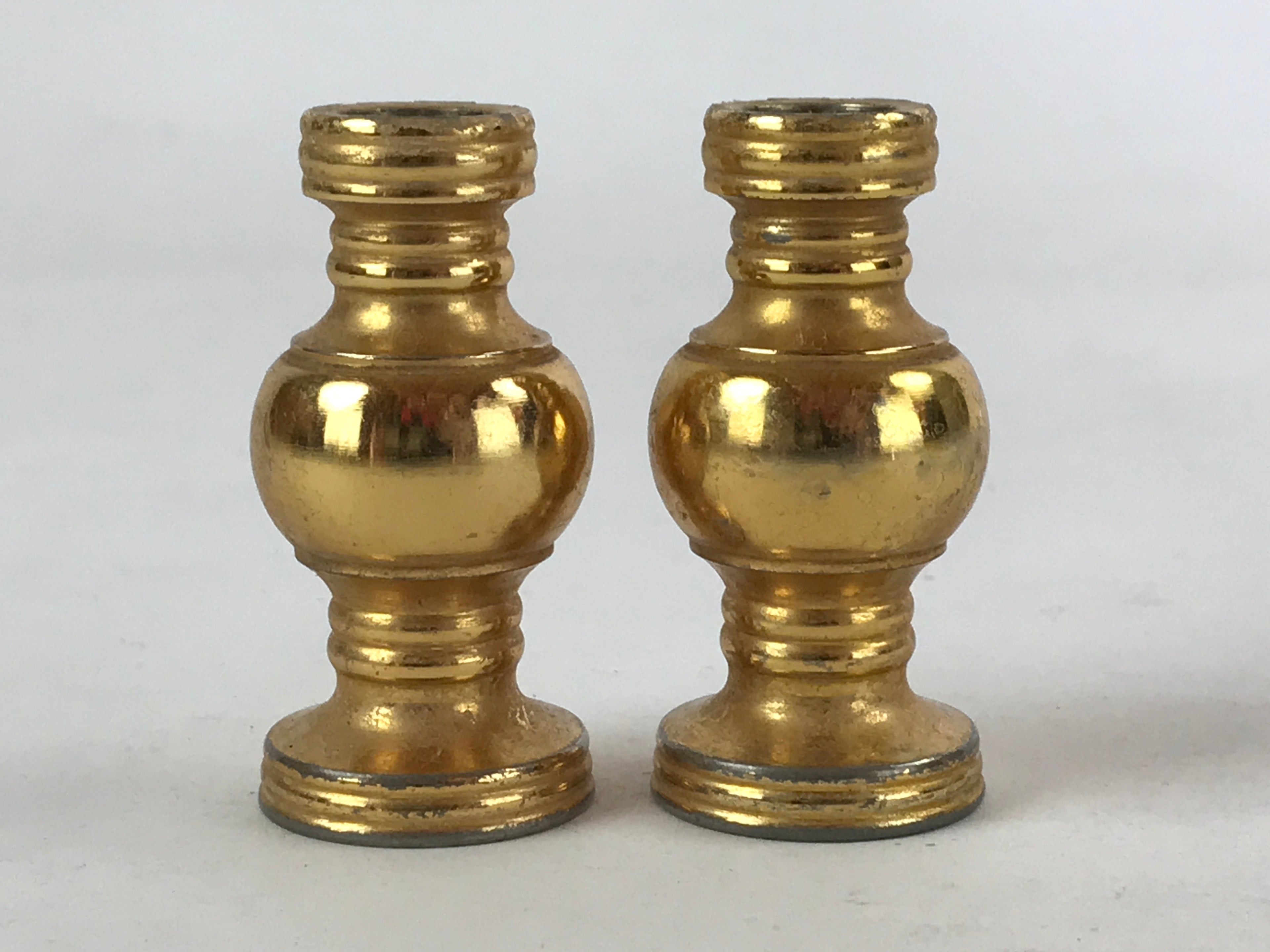 Japanese Buddhist Altar Fitting Brass Flower Vase Vtg 2pc Set Butsugu Gold BA109