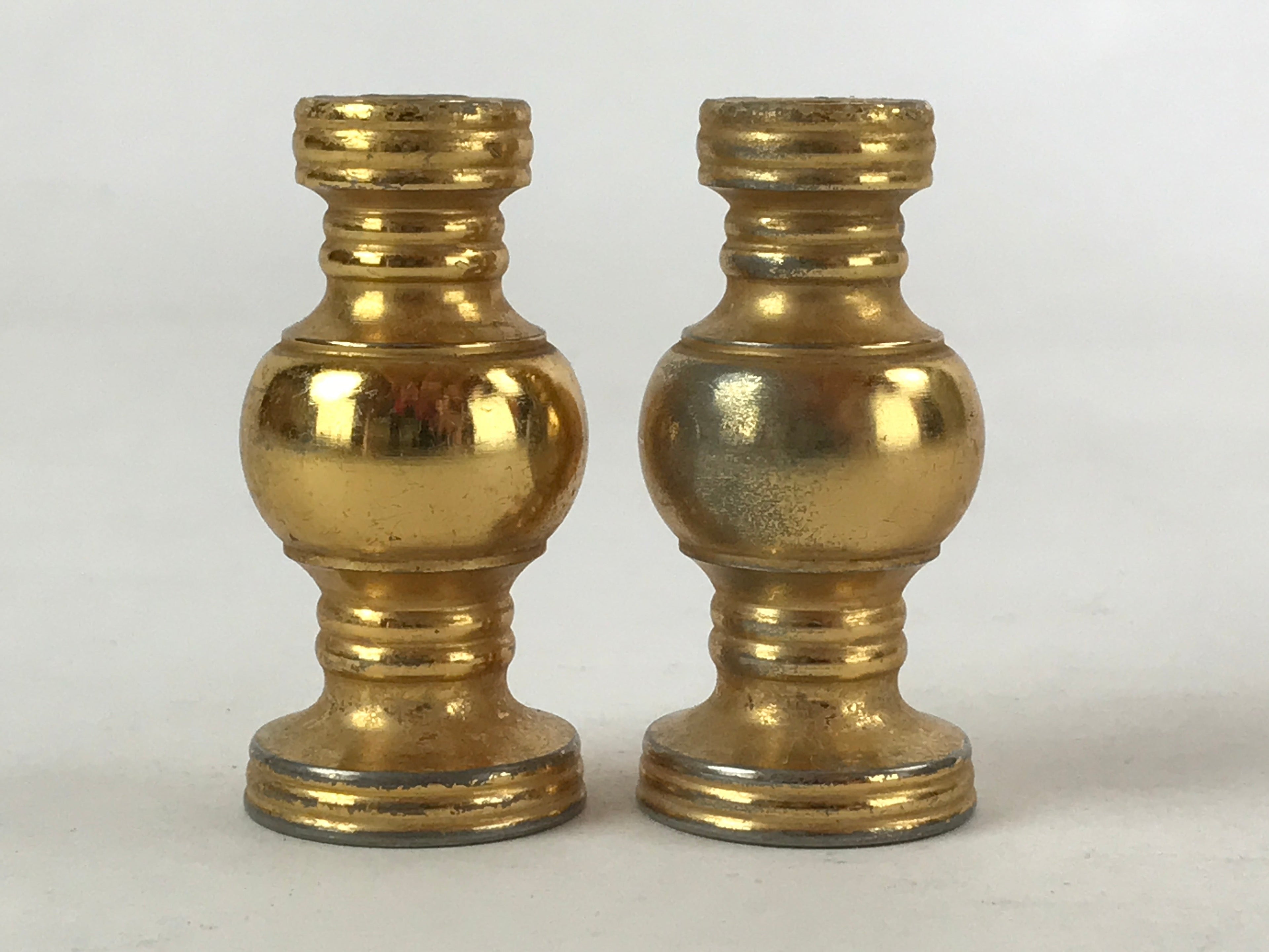 Japanese Buddhist Altar Fitting Brass Flower Vase Vtg 2pc Set Butsugu Gold BA109