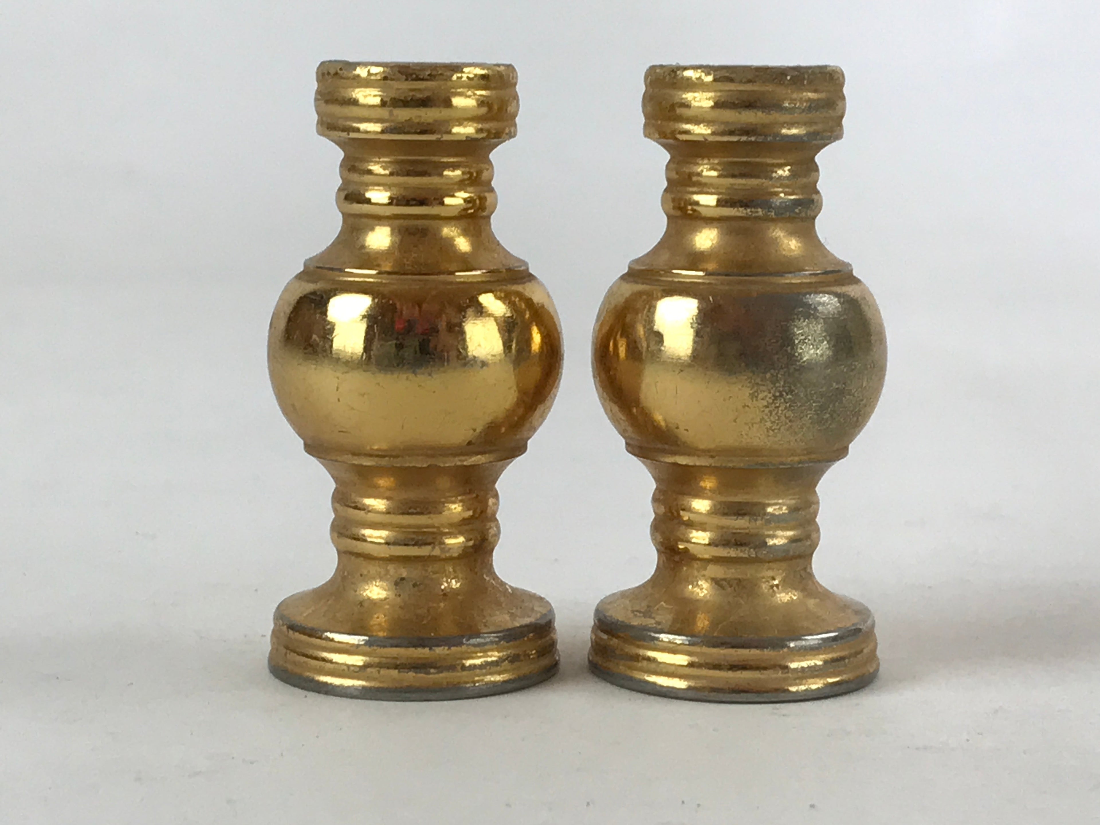 Japanese Buddhist Altar Fitting Brass Flower Vase Vtg 2pc Set Butsugu Gold BA109