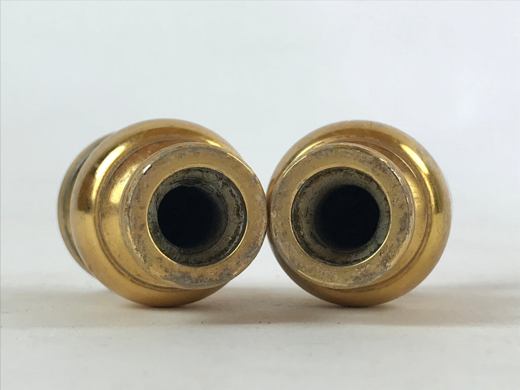 Japanese Buddhist Altar Fitting Brass Flower Vase Vtg 2pc Set Butsugu Gold BA109