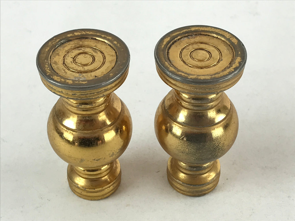 Japanese Buddhist Altar Fitting Brass Flower Vase Vtg 2pc Set Butsugu Gold BA109