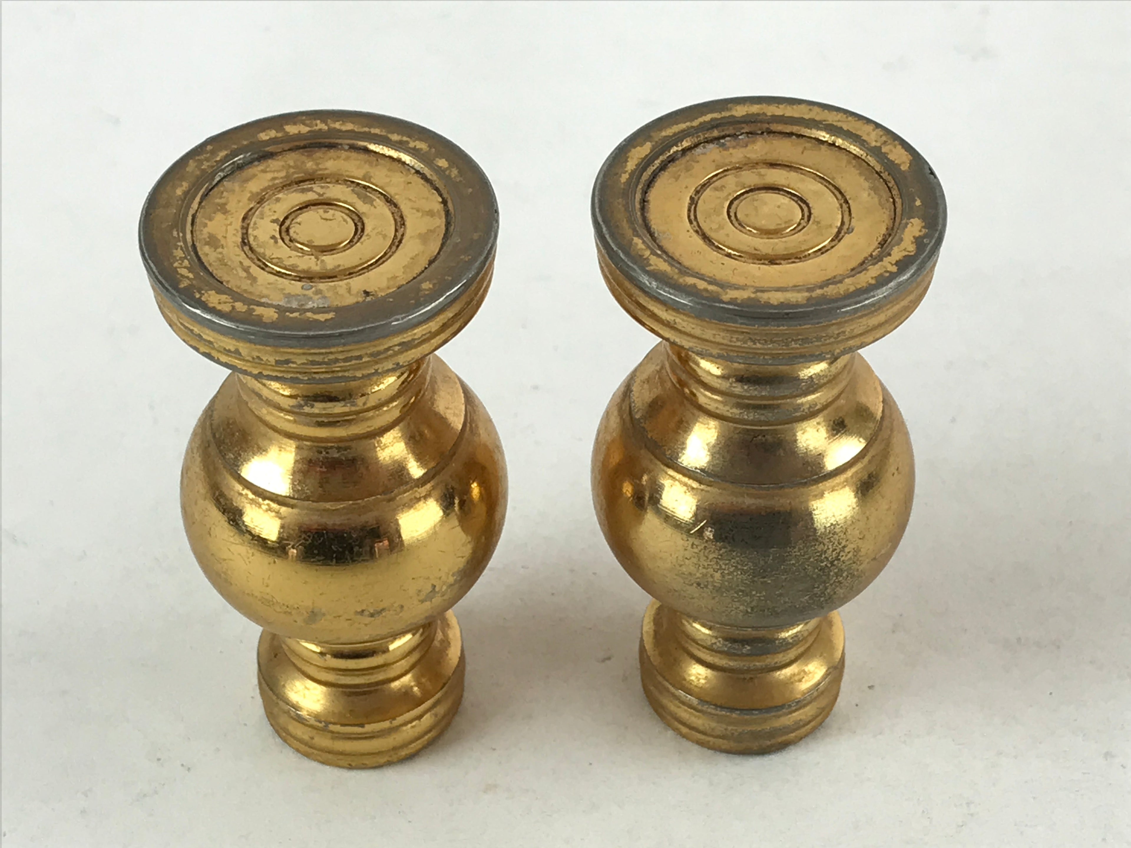 Japanese Buddhist Altar Fitting Brass Flower Vase Vtg 2pc Set Butsugu Gold BA109