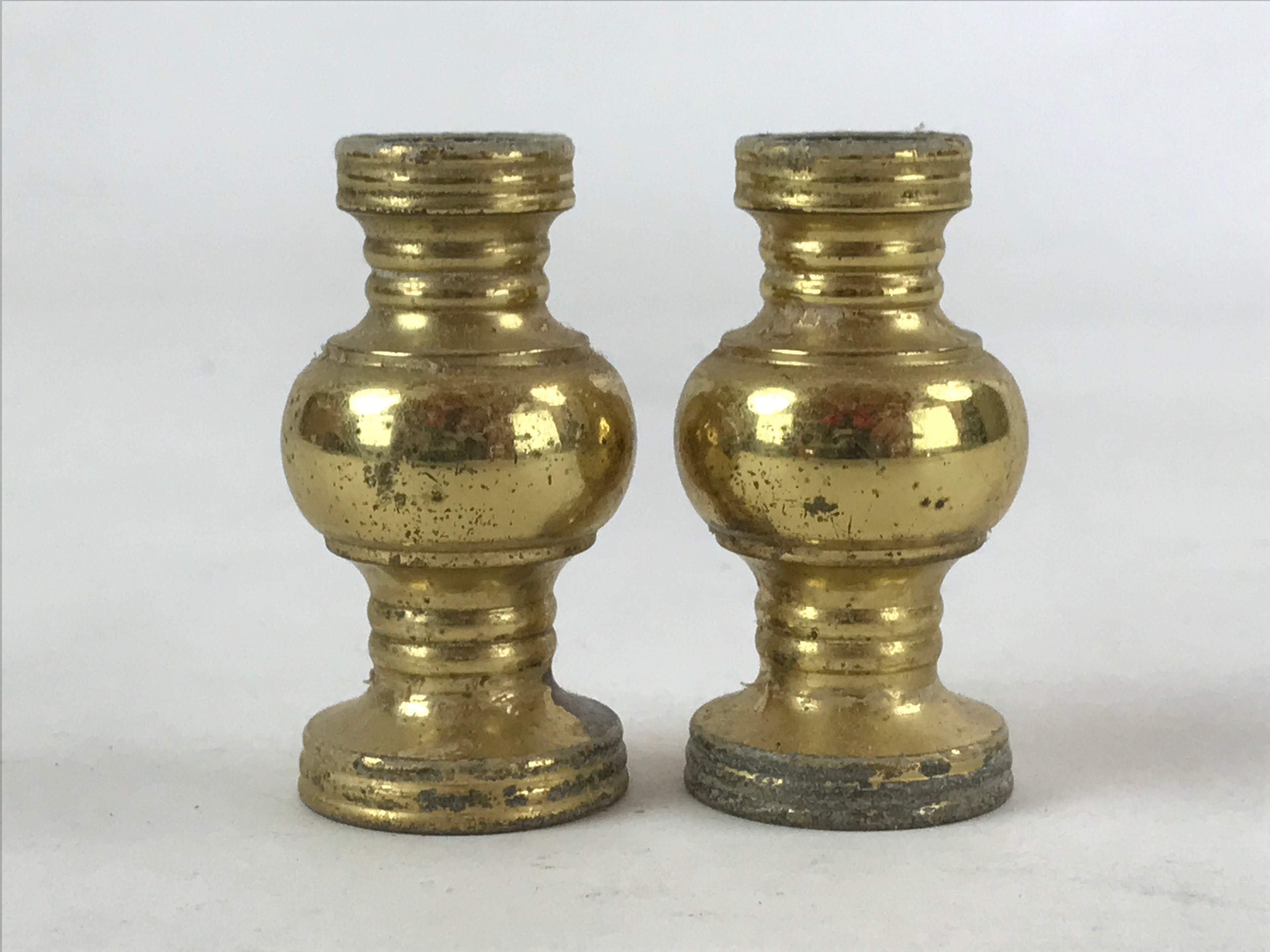 Japanese Buddhist Altar Fitting Brass Flower Vase Vtg 2pc Set Butsugu Gold BA110