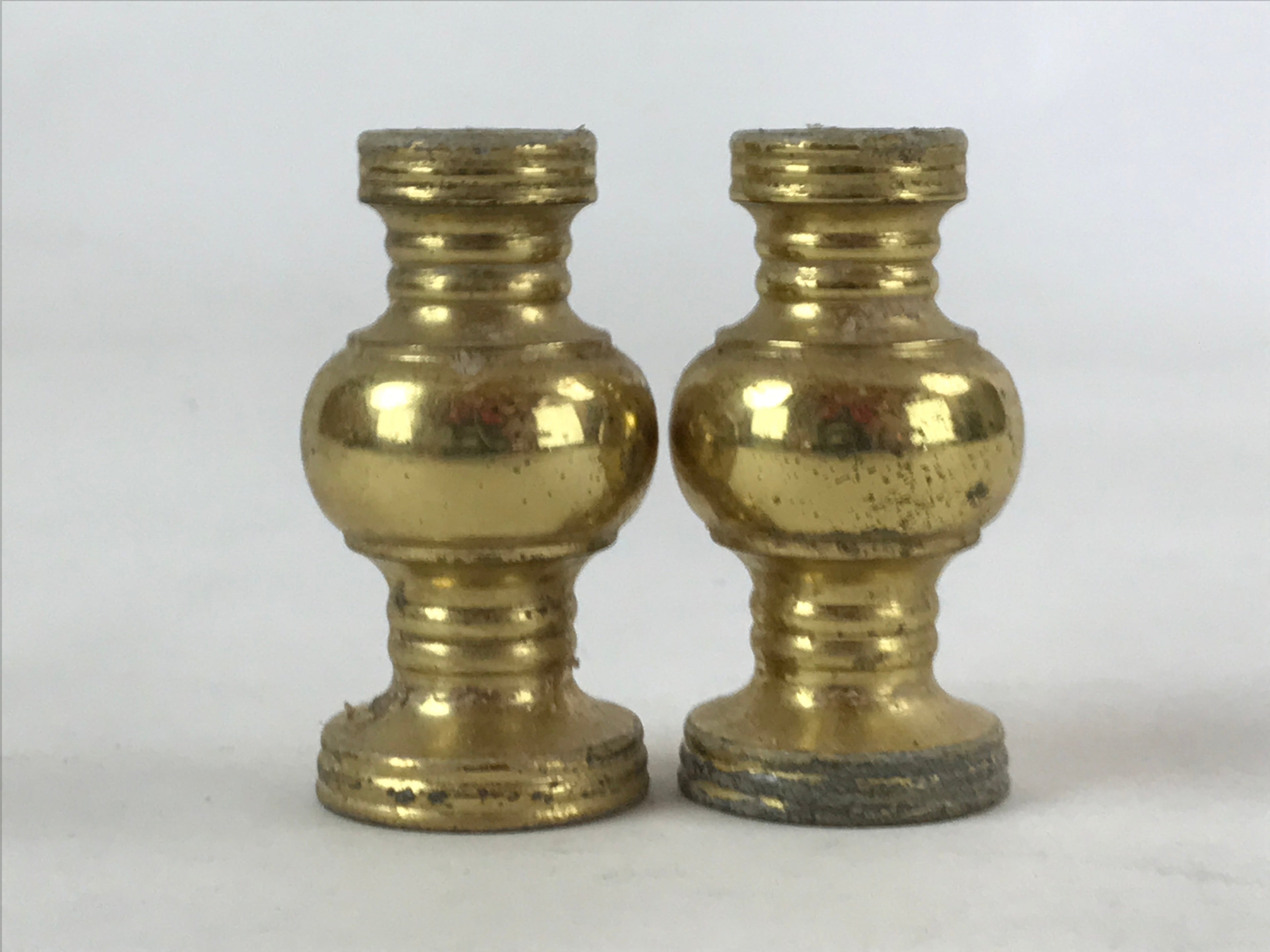 Japanese Buddhist Altar Fitting Brass Flower Vase Vtg 2pc Set Butsugu Gold BA110