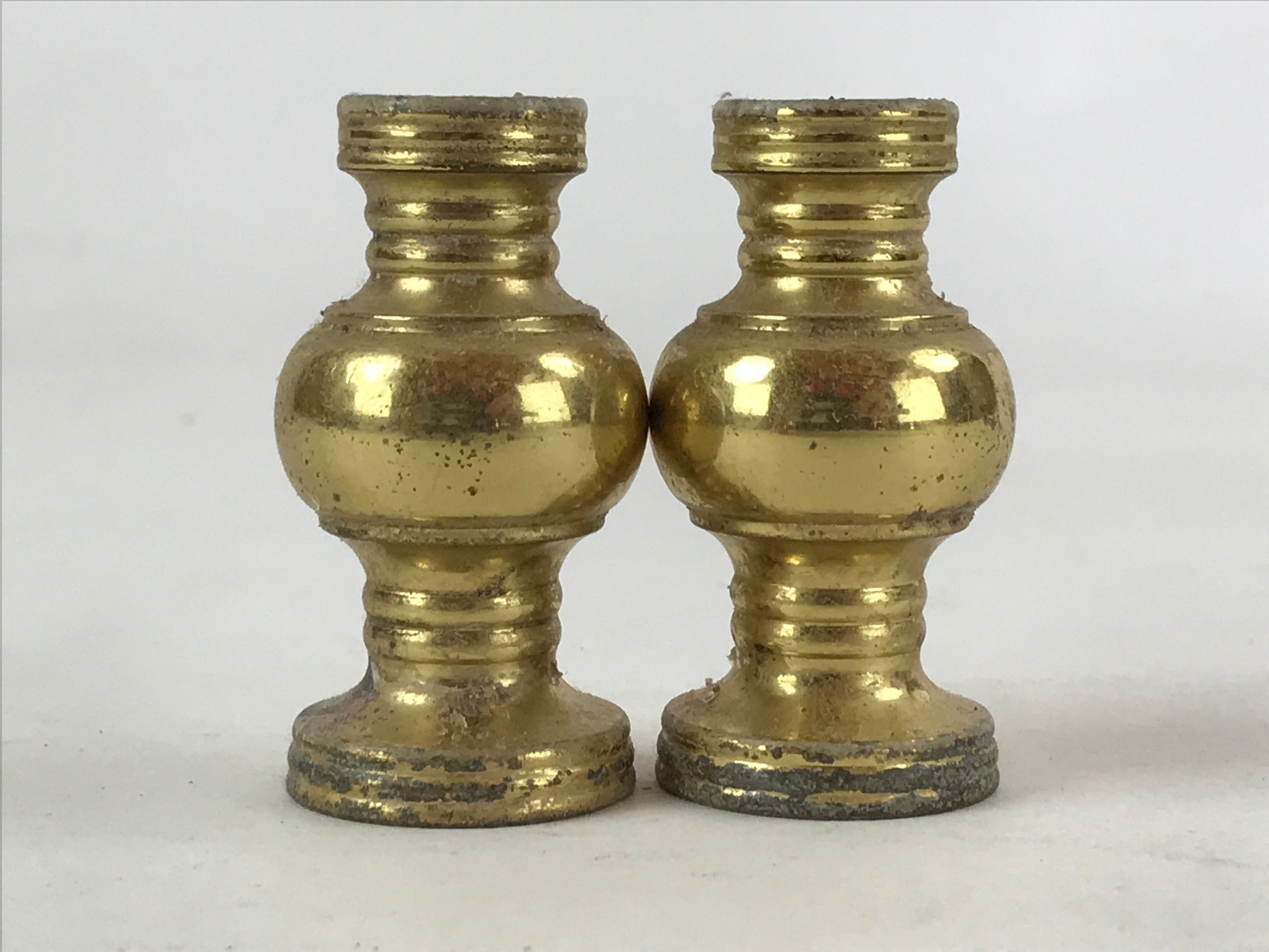 Japanese Buddhist Altar Fitting Brass Flower Vase Vtg 2pc Set Butsugu Gold BA110