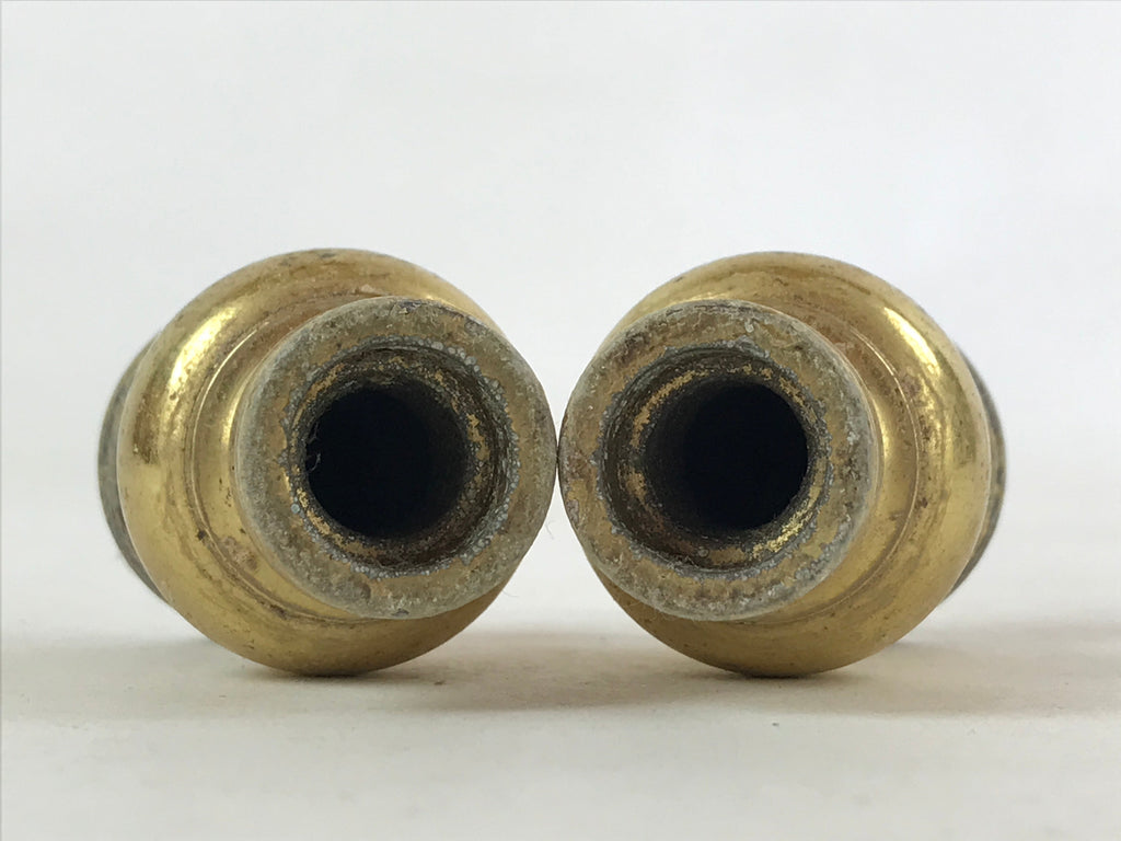 Japanese Buddhist Altar Fitting Brass Flower Vase Vtg 2pc Set Butsugu Gold BA110