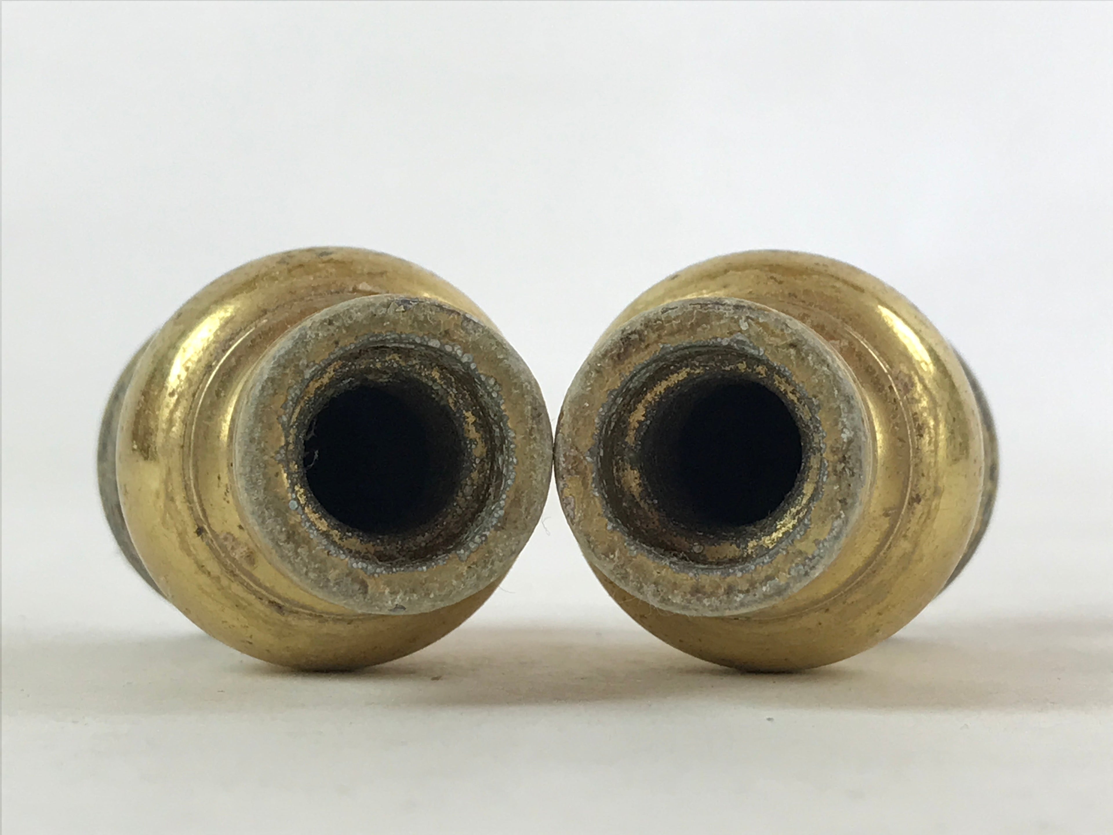 Japanese Buddhist Altar Fitting Brass Flower Vase Vtg 2pc Set Butsugu Gold BA110