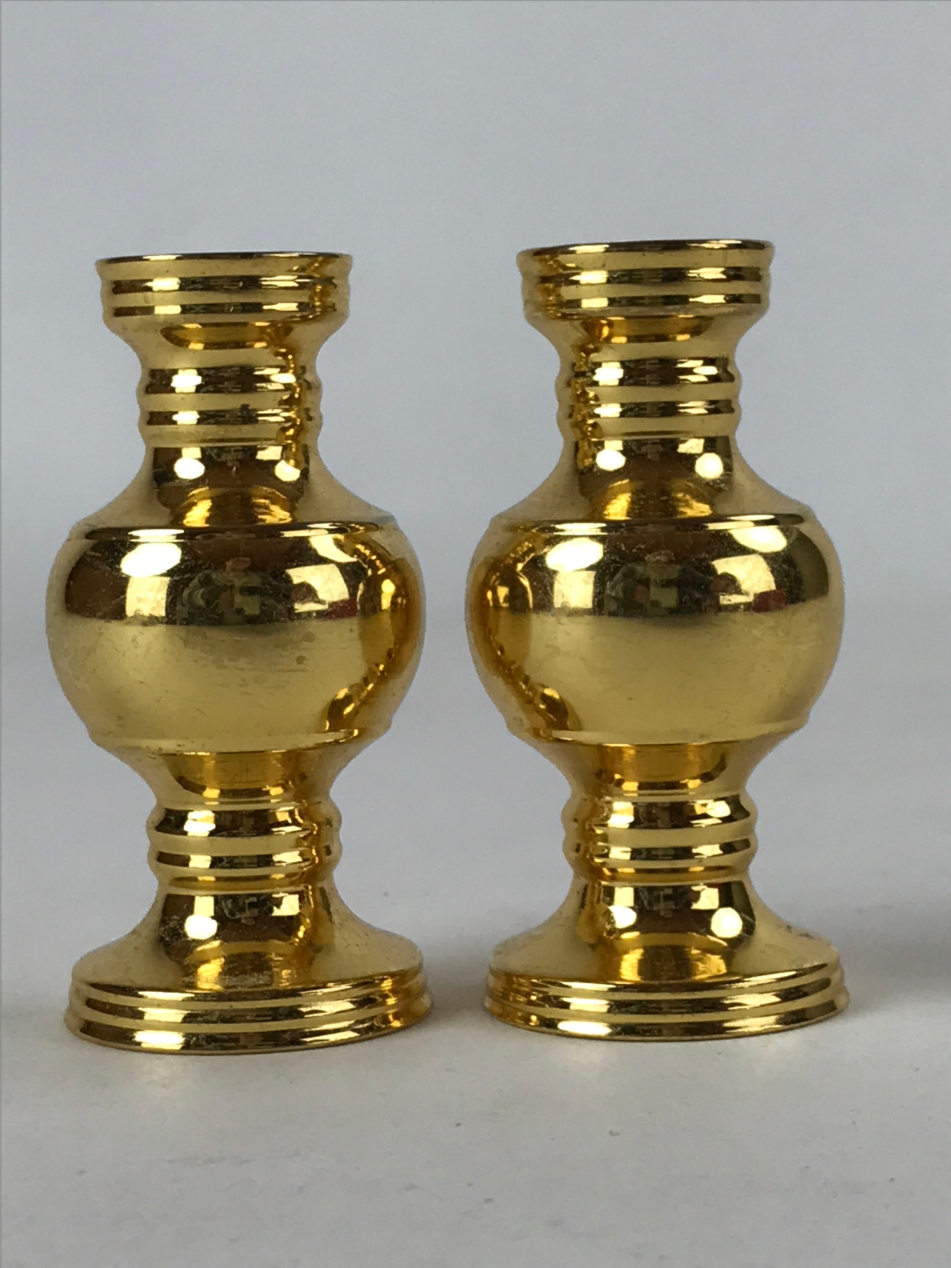 Japanese Buddhist Altar Fitting Brass Flower Vase Vtg 2pc Set Butsugu Gold BA212