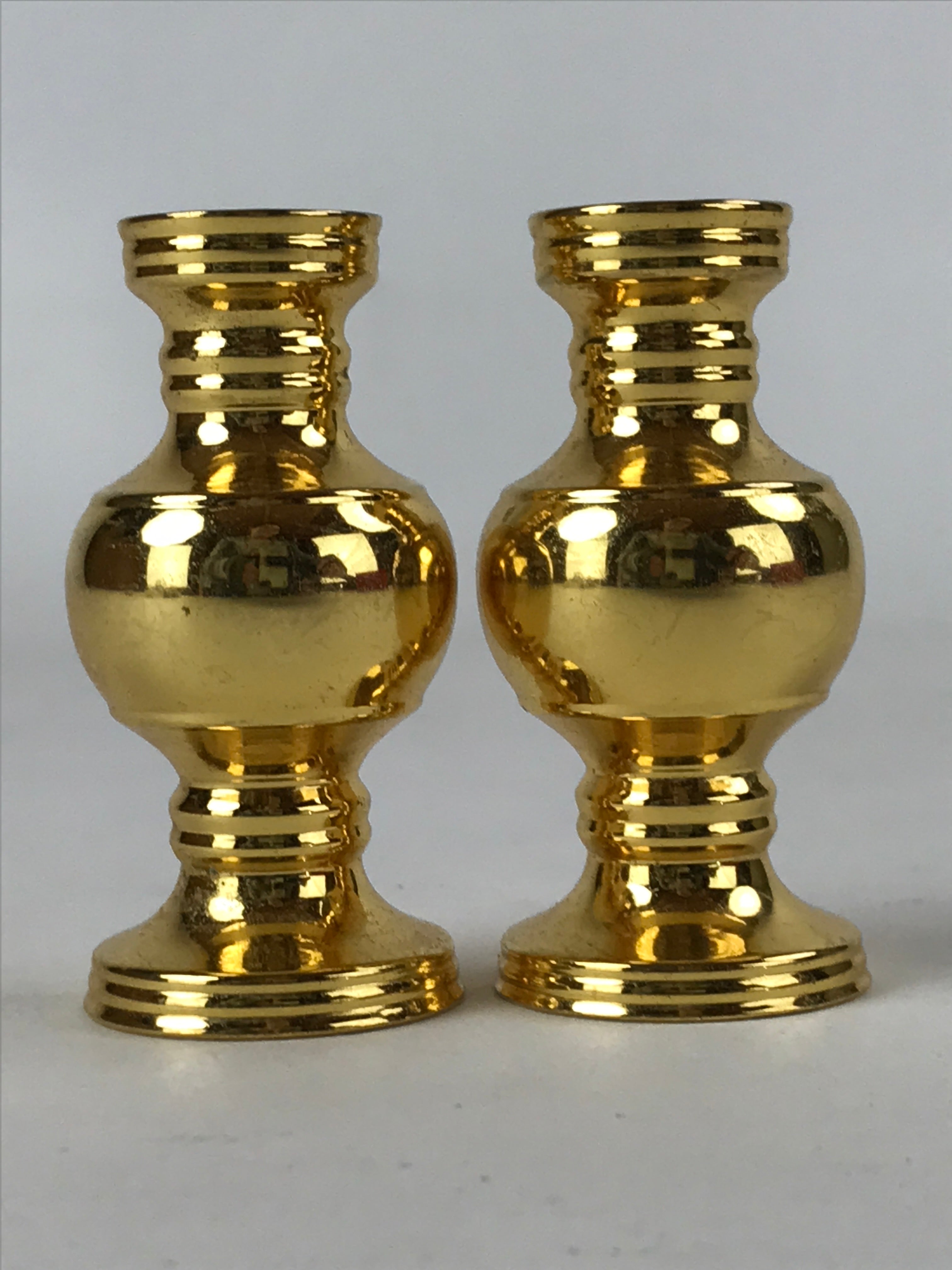 Japanese Buddhist Altar Fitting Brass Flower Vase Vtg 2pc Set Butsugu Gold BA212