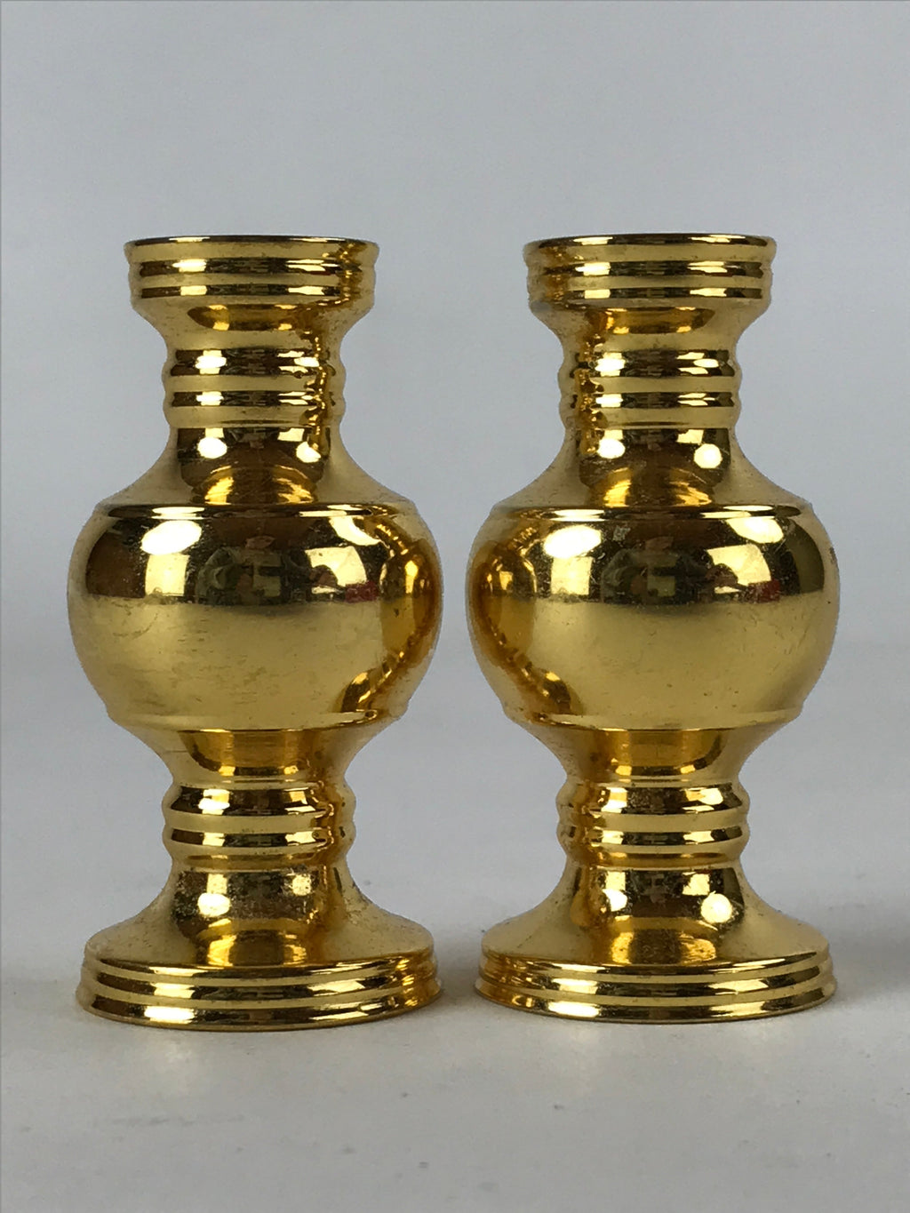 Japanese Buddhist Altar Fitting Brass Flower Vase Vtg 2pc Set Butsugu Gold BA212