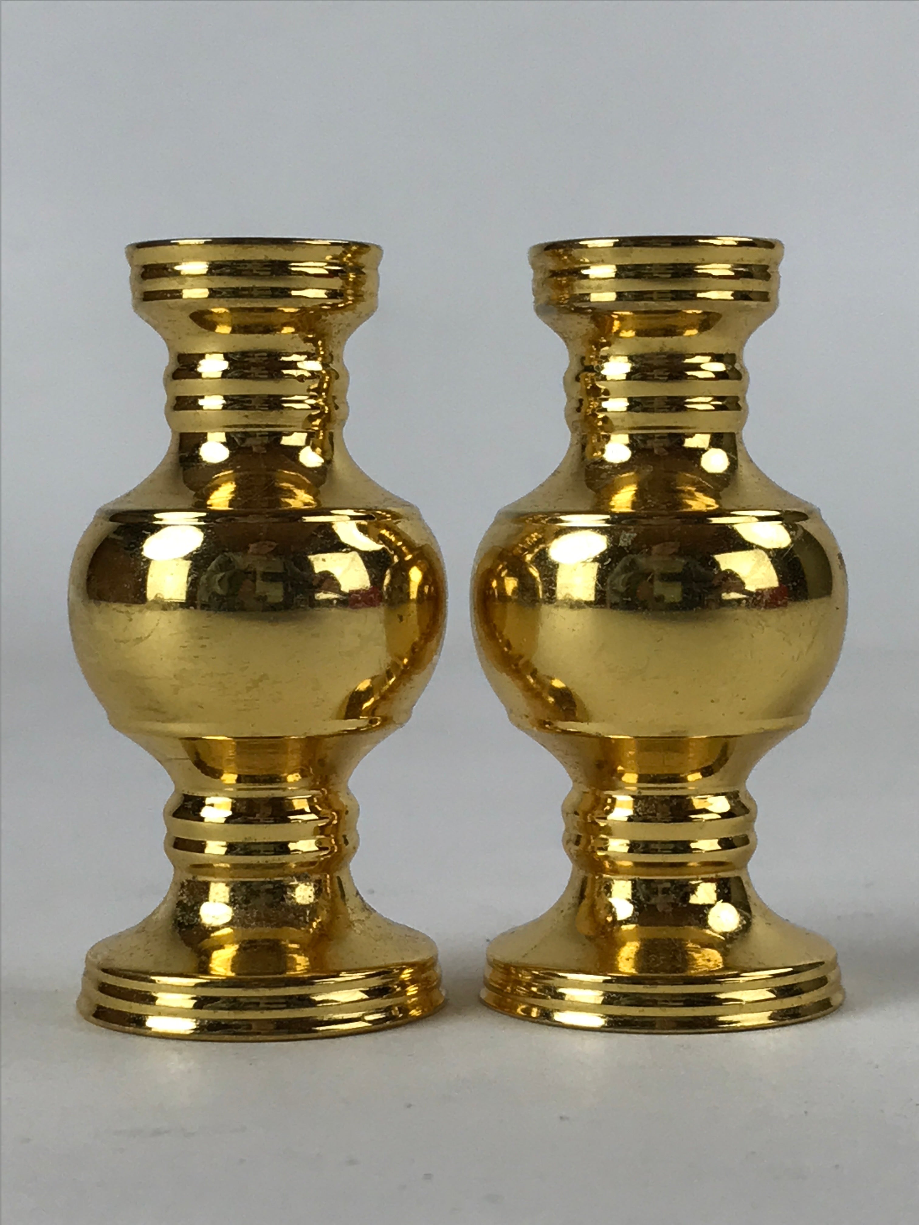 Japanese Buddhist Altar Fitting Brass Flower Vase Vtg 2pc Set Butsugu Gold BA212