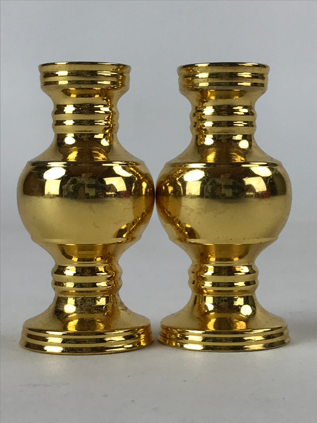 Japanese Buddhist Altar Fitting Brass Flower Vase Vtg 2pc Set Butsugu Gold BA212