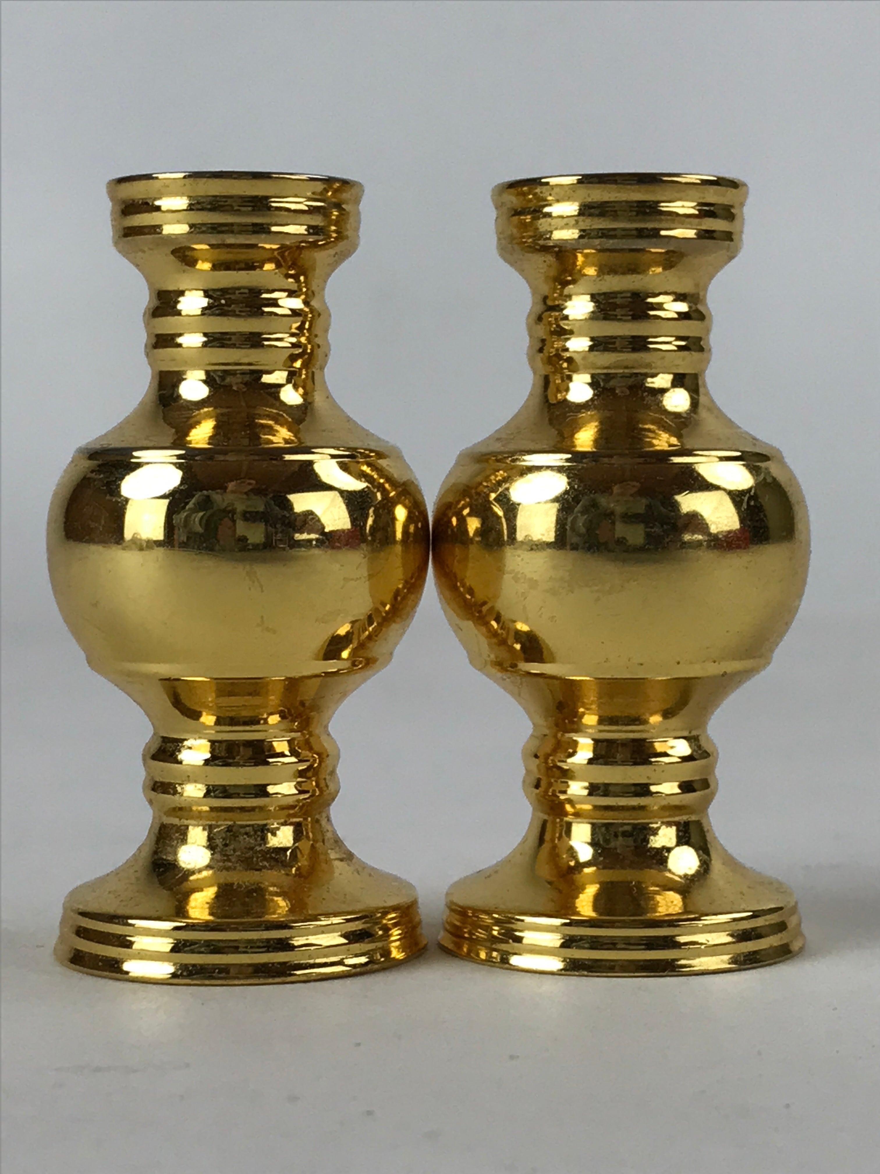 Japanese Buddhist Altar Fitting Brass Flower Vase Vtg 2pc Set Butsugu Gold BA212