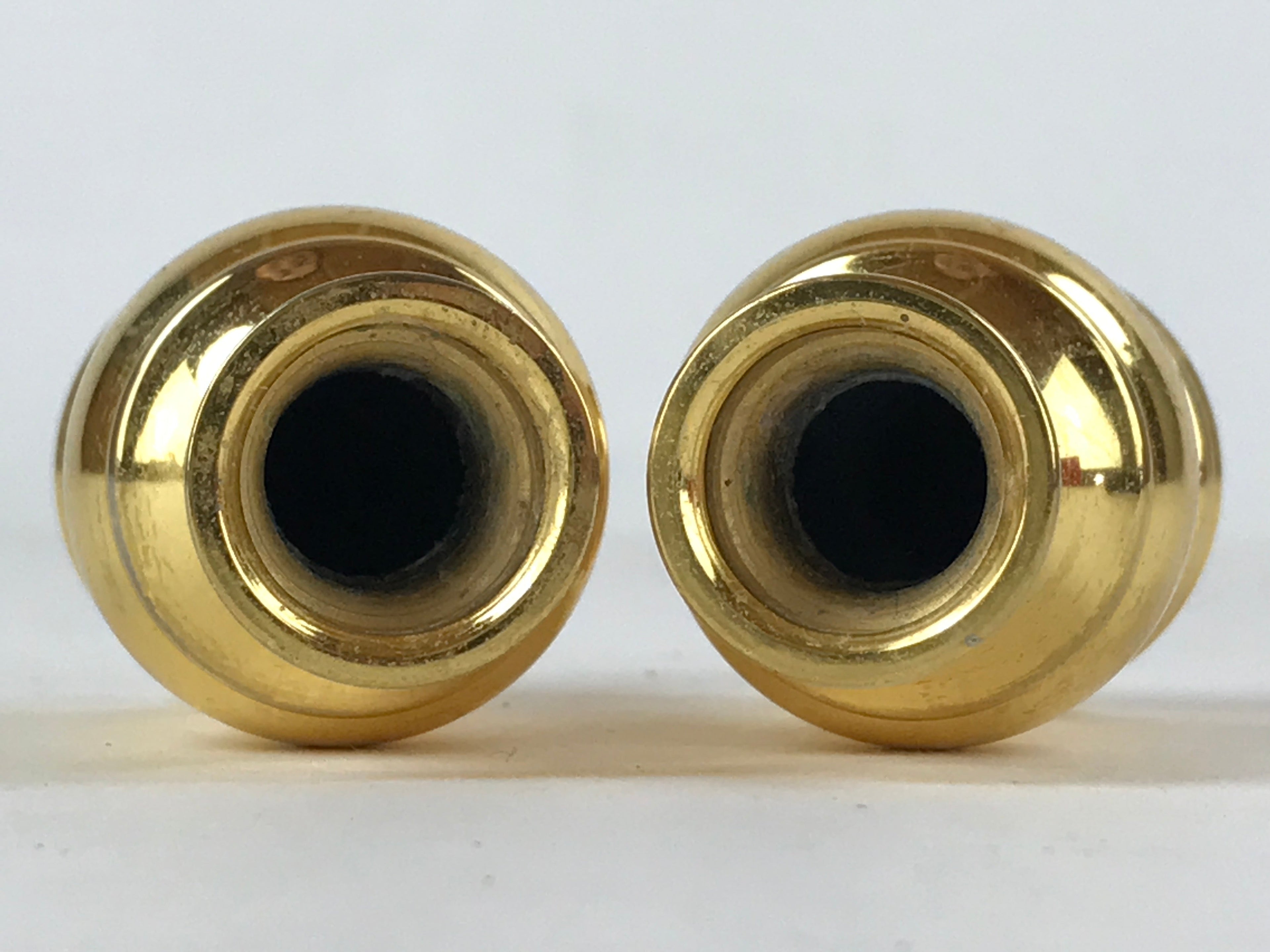 Japanese Buddhist Altar Fitting Brass Flower Vase Vtg 2pc Set Butsugu Gold BA212