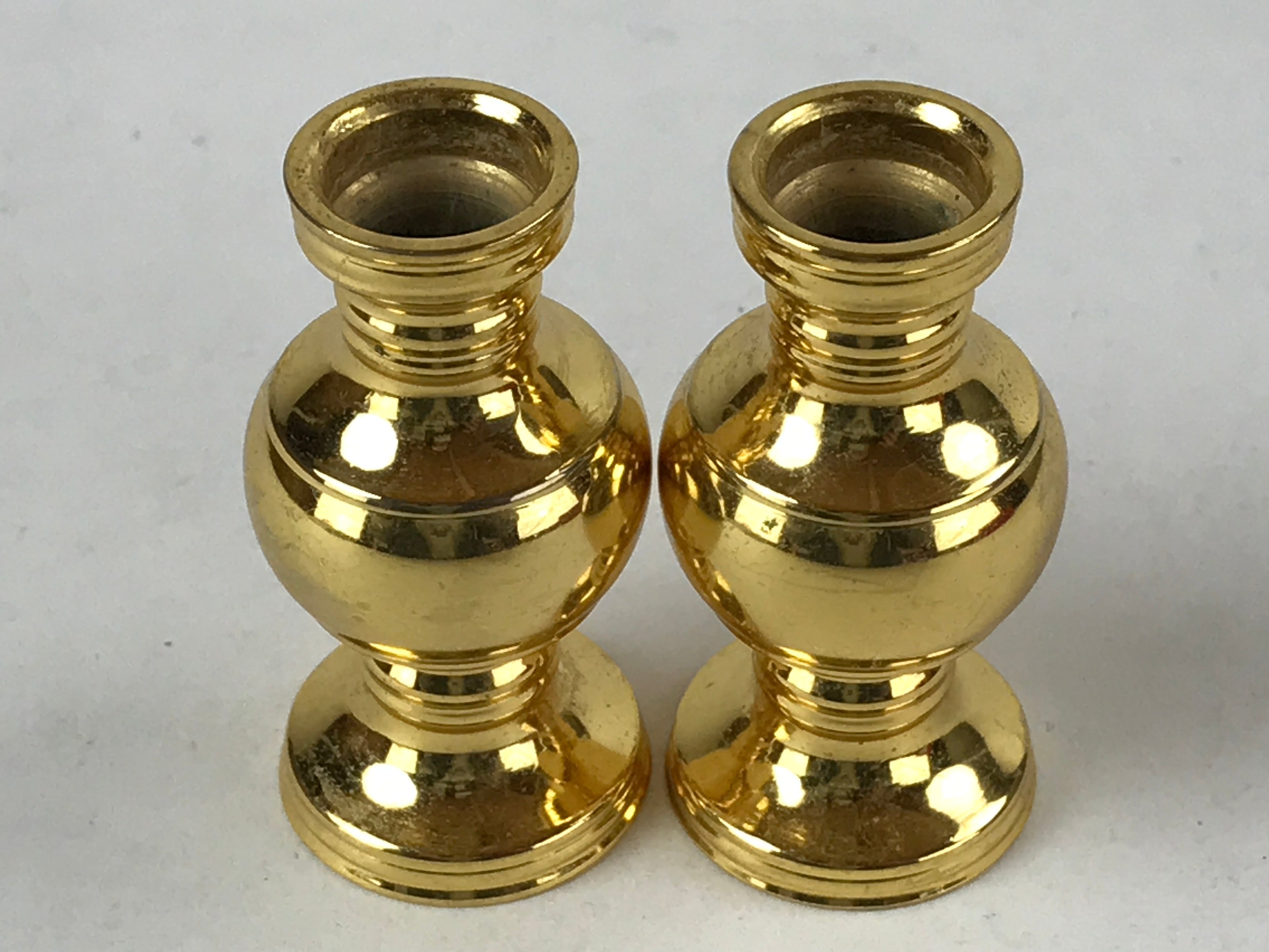 Japanese Buddhist Altar Fitting Brass Flower Vase Vtg 2pc Set Butsugu Gold BA212