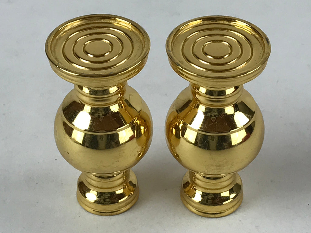 Japanese Buddhist Altar Fitting Brass Flower Vase Vtg 2pc Set Butsugu Gold BA212
