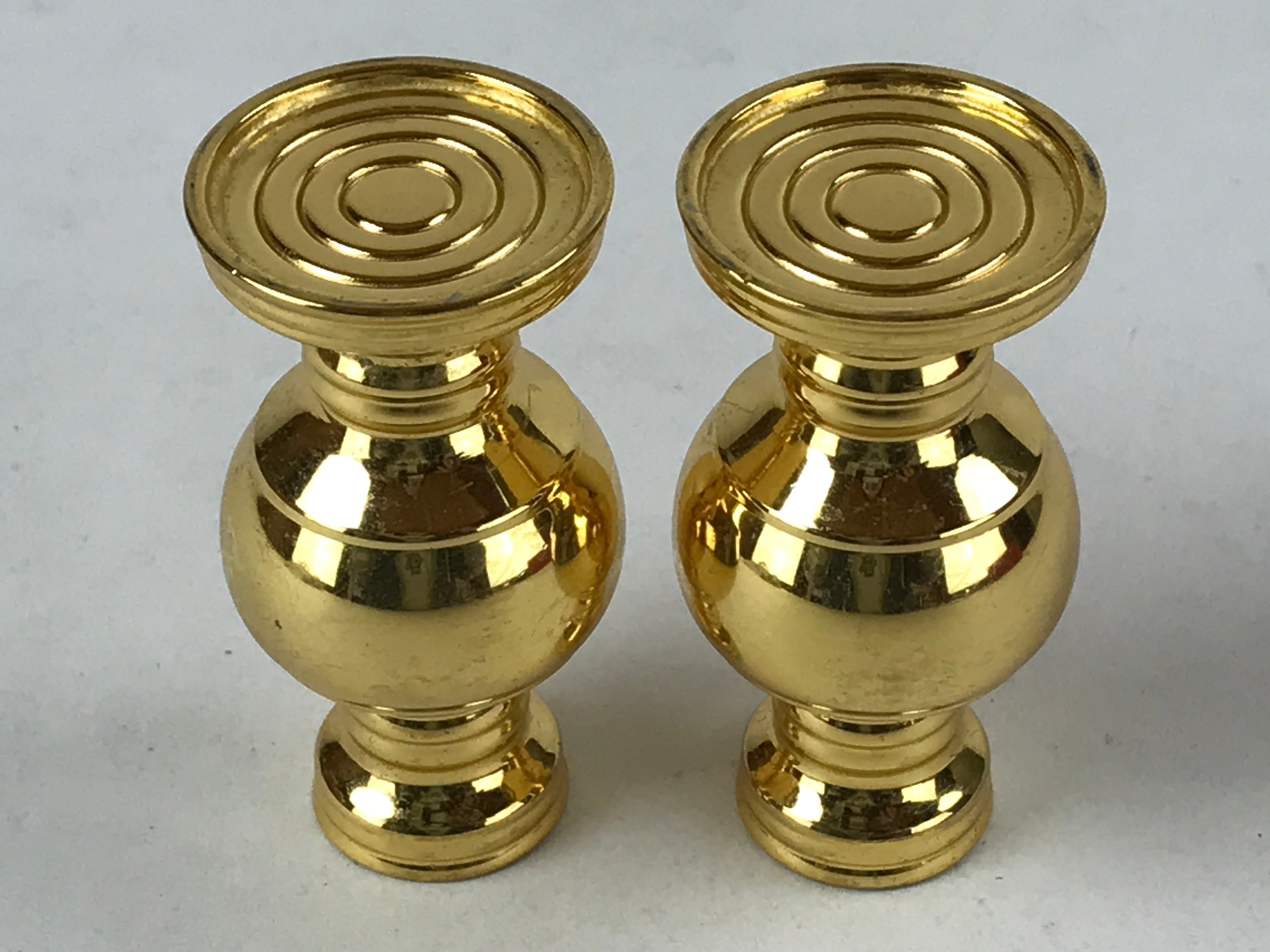 Japanese Buddhist Altar Fitting Brass Flower Vase Vtg 2pc Set Butsugu Gold BA212