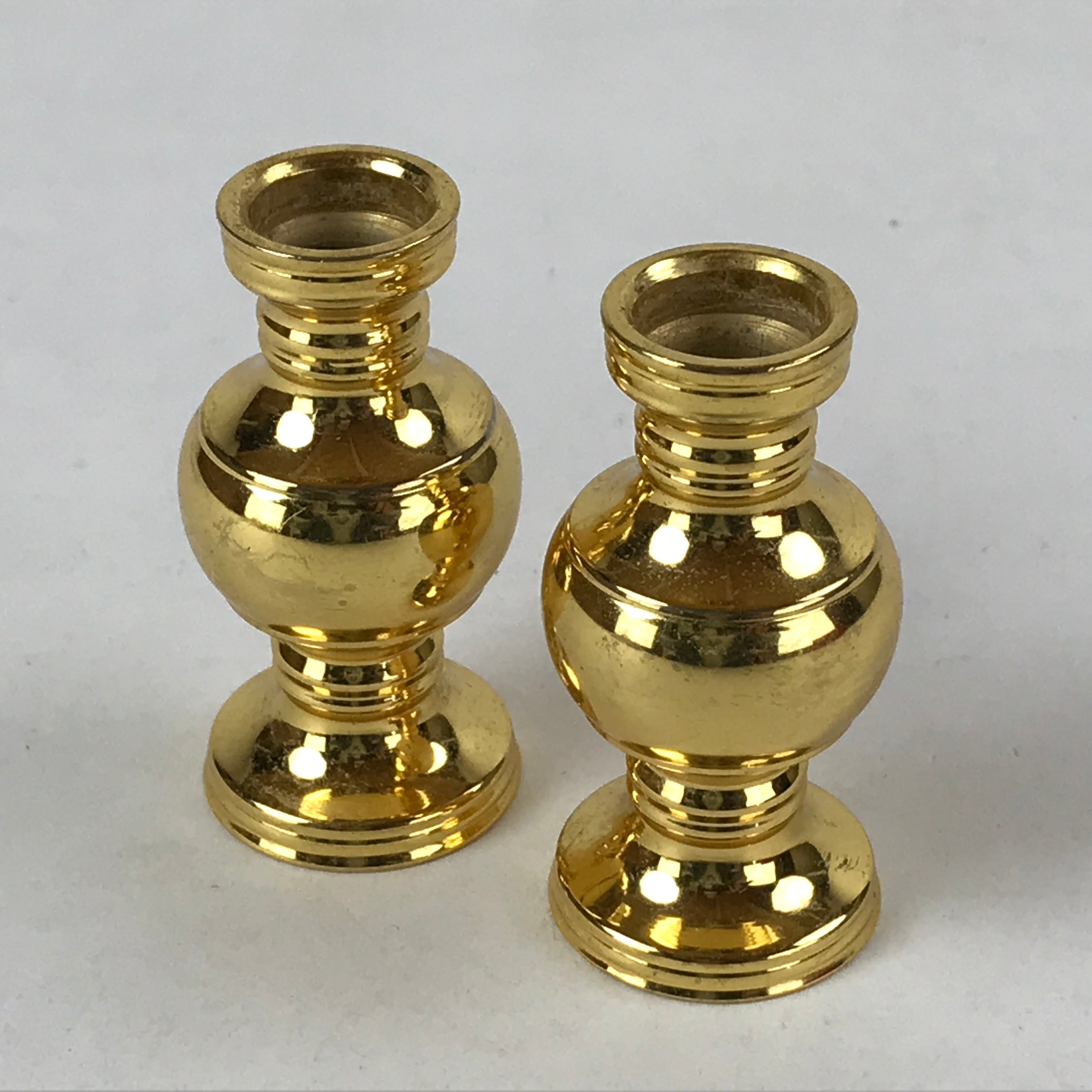 Japanese Buddhist Altar Fitting Brass Flower Vase Vtg 2pc Set Butsugu Gold BA212