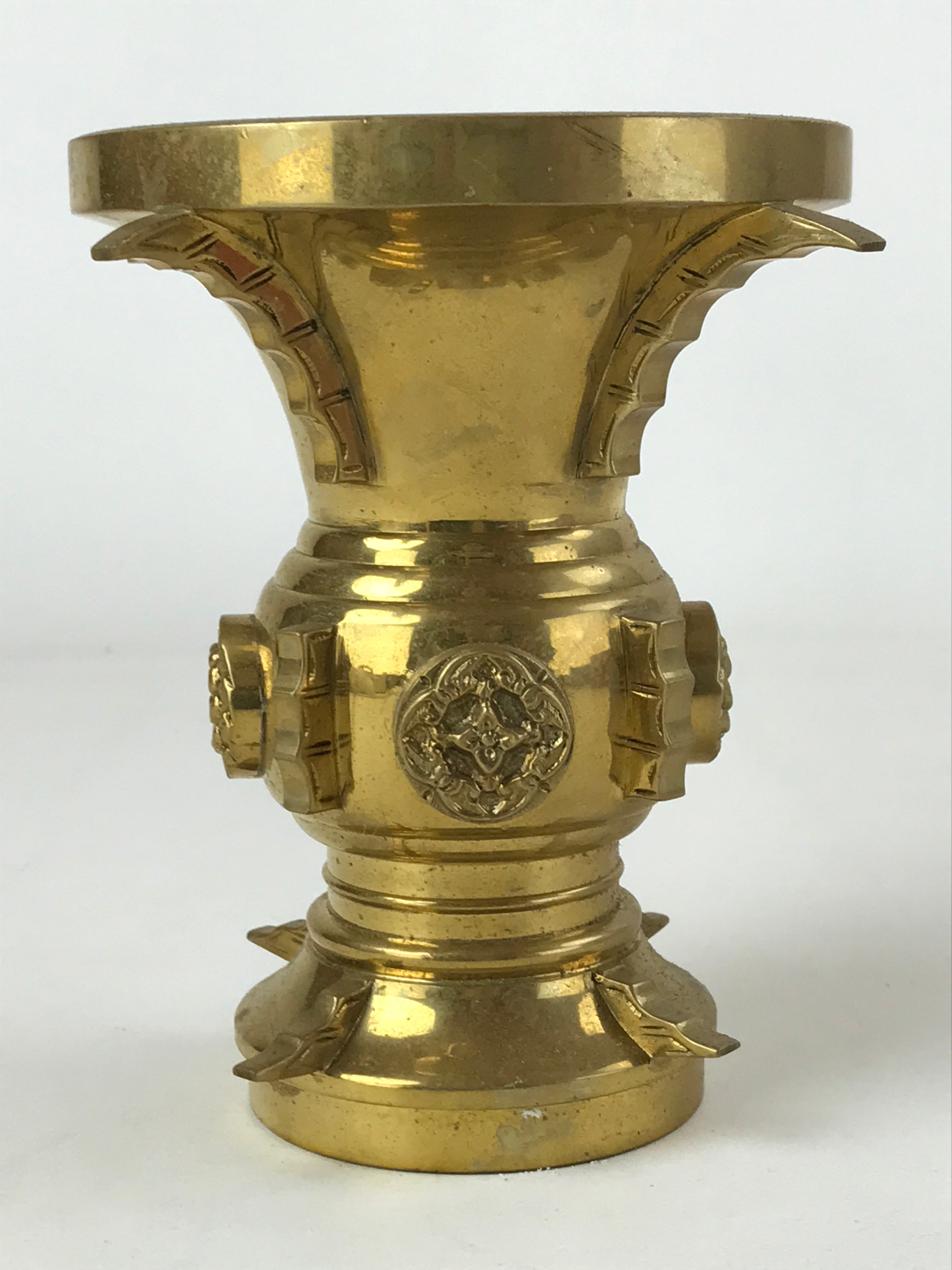 Japanese Buddhist Altar Fitting Brass Flower Vase Vtg Butsugu Gold BA214