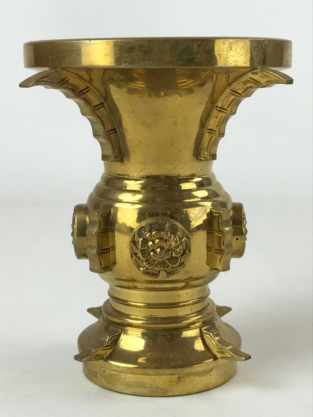 Japanese Buddhist Altar Fitting Brass Flower Vase Vtg Butsugu Gold BA214