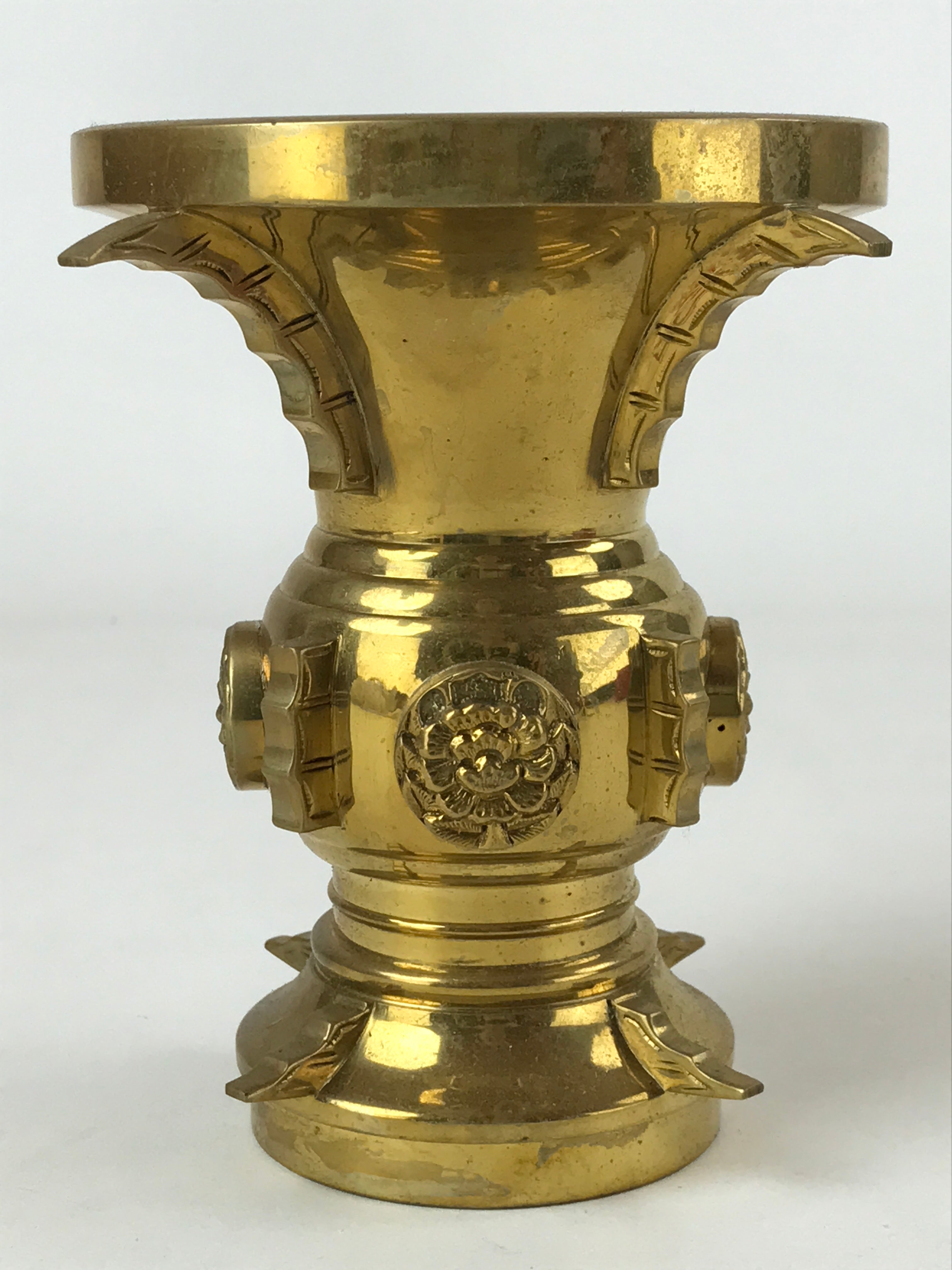 Japanese Buddhist Altar Fitting Brass Flower Vase Vtg Butsugu Gold BA214