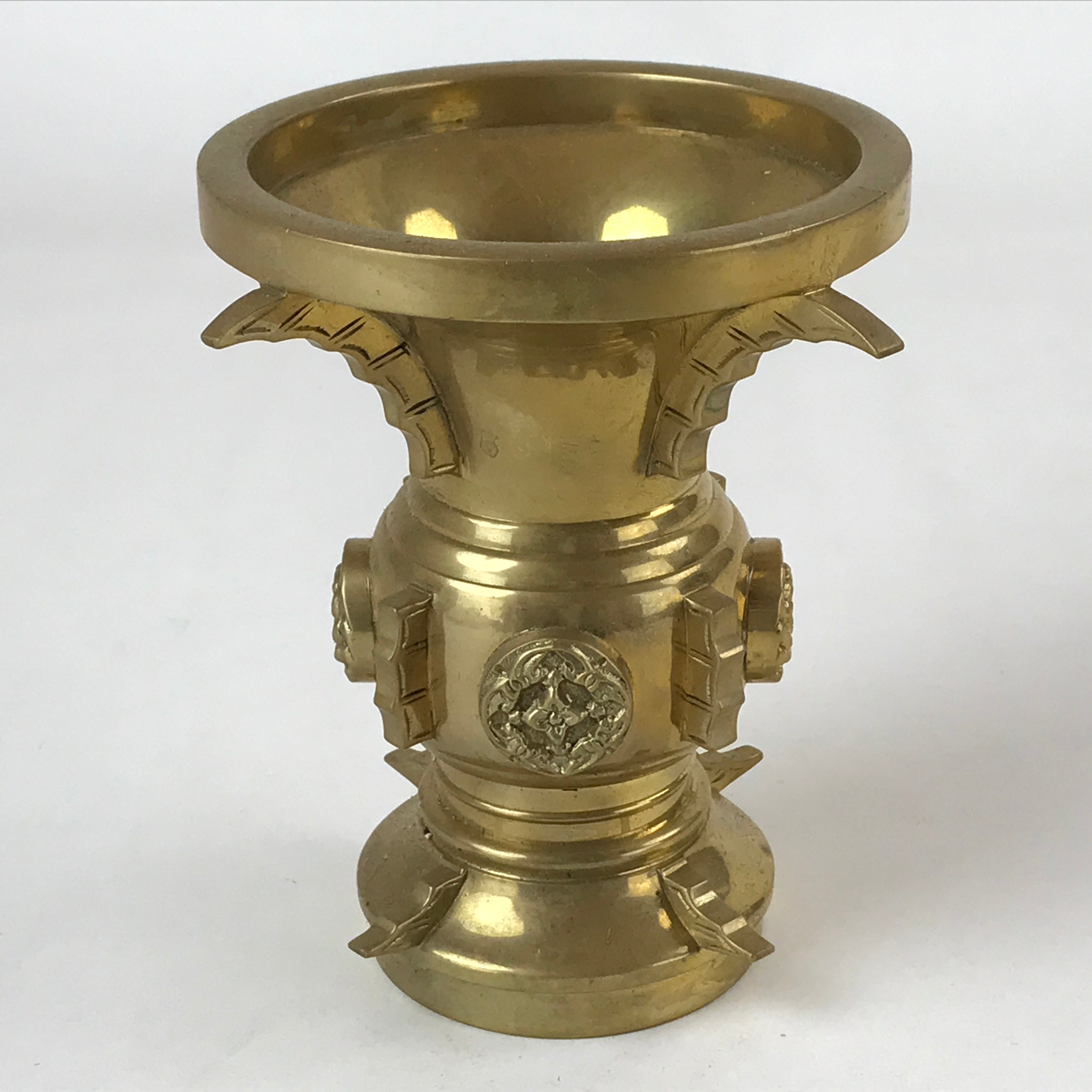 Japanese Buddhist Altar Fitting Brass Flower Vase Vtg Butsugu Gold BA214