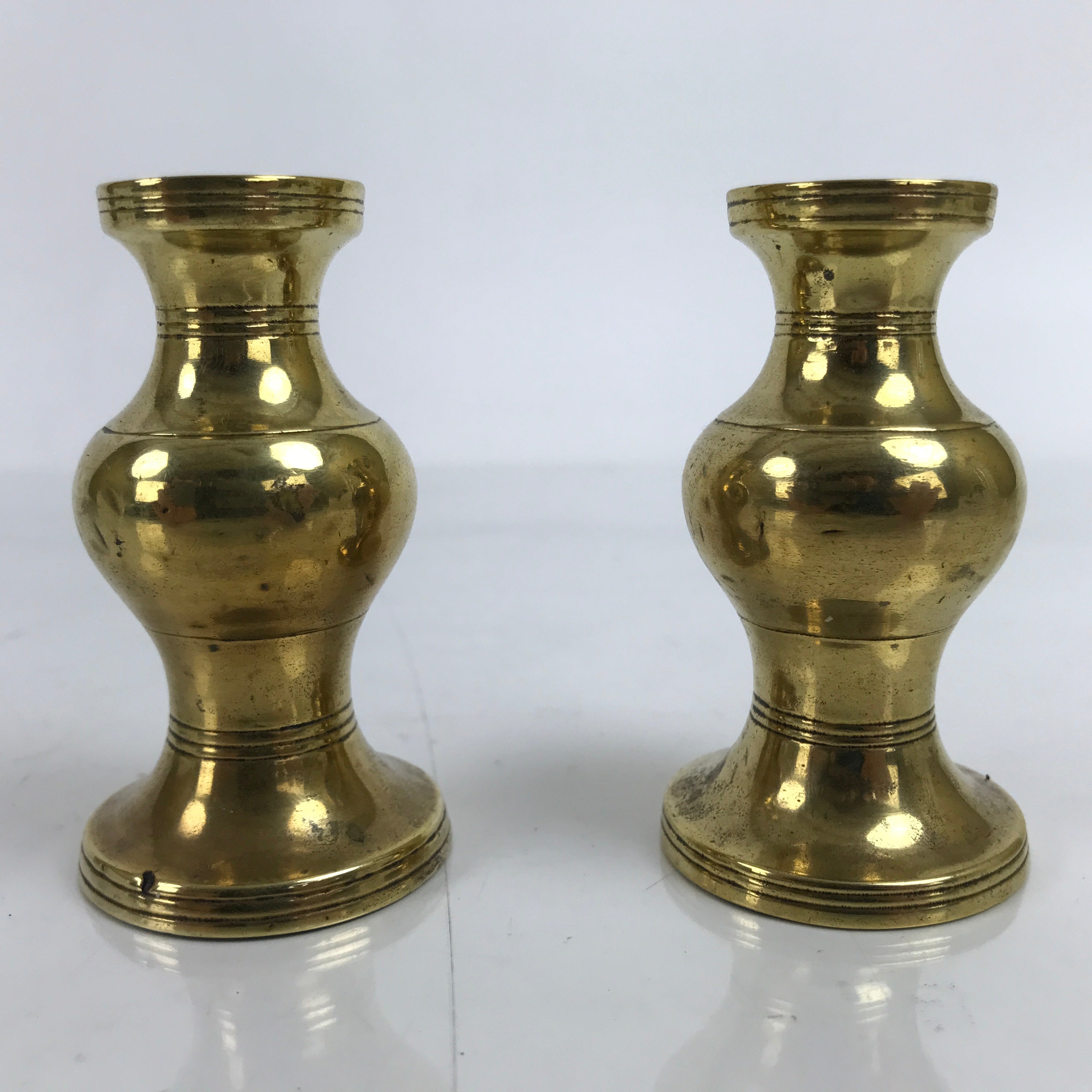 Japanese Buddhist Altar Fitting Brass Flower Vase Vtg Hanatate Gold 2pc BA394