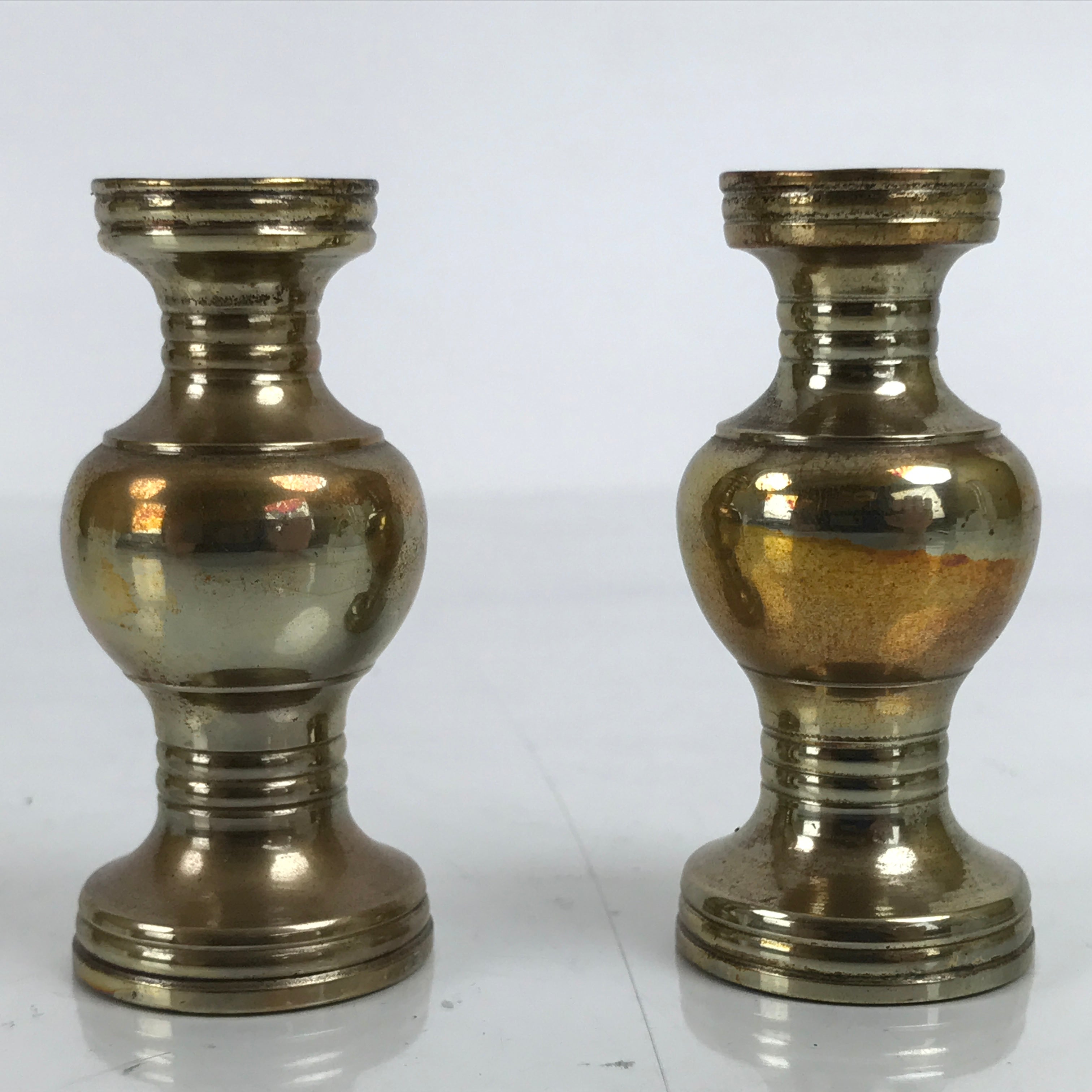 Japanese Buddhist Altar Fitting Brass Flower Vase Vtg Hanatate Gold 2pc BA395