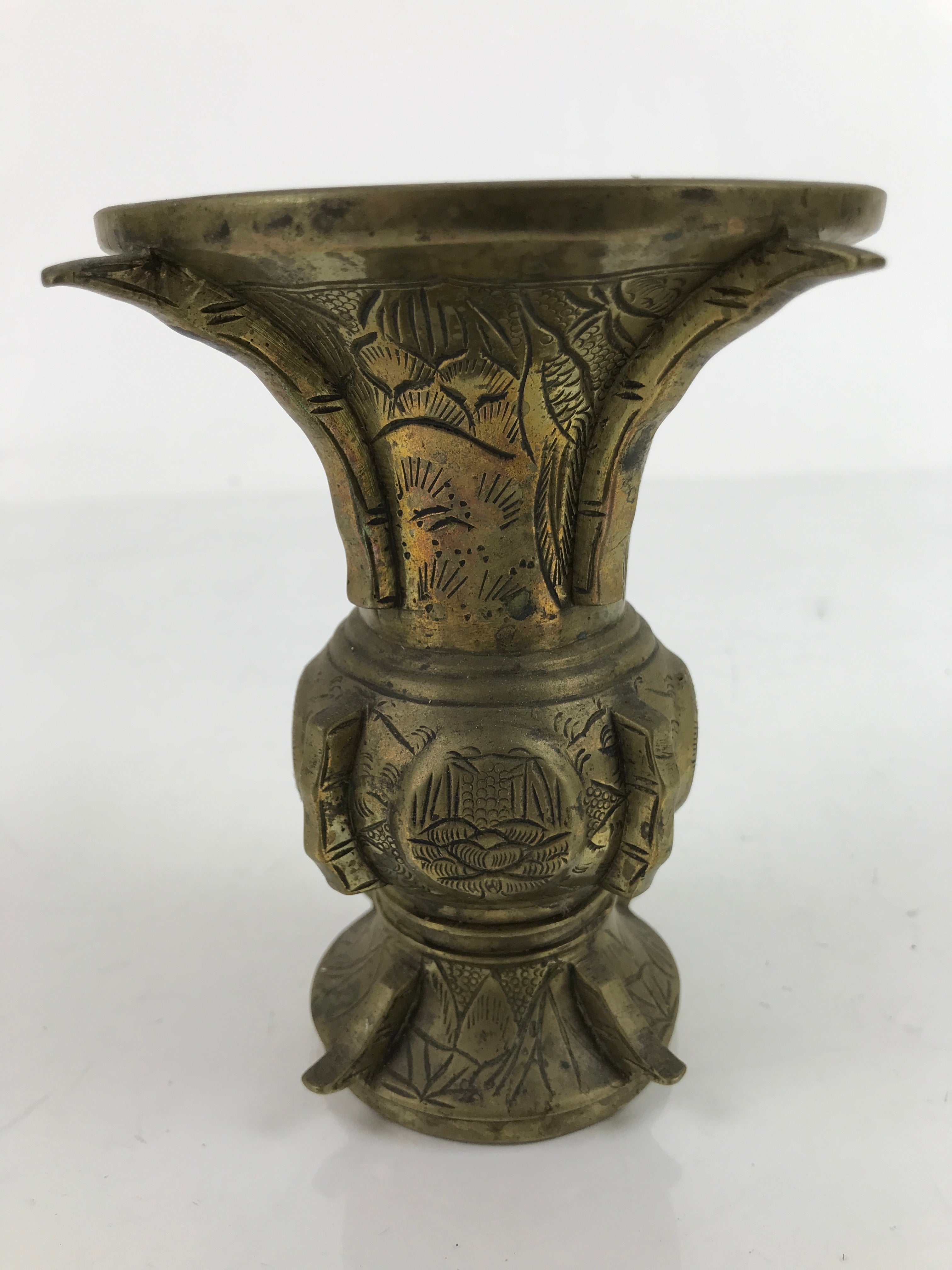 Japanese Buddhist Altar Fitting Brass Flower Vase Vtg Hanatate Gold Floral BA318