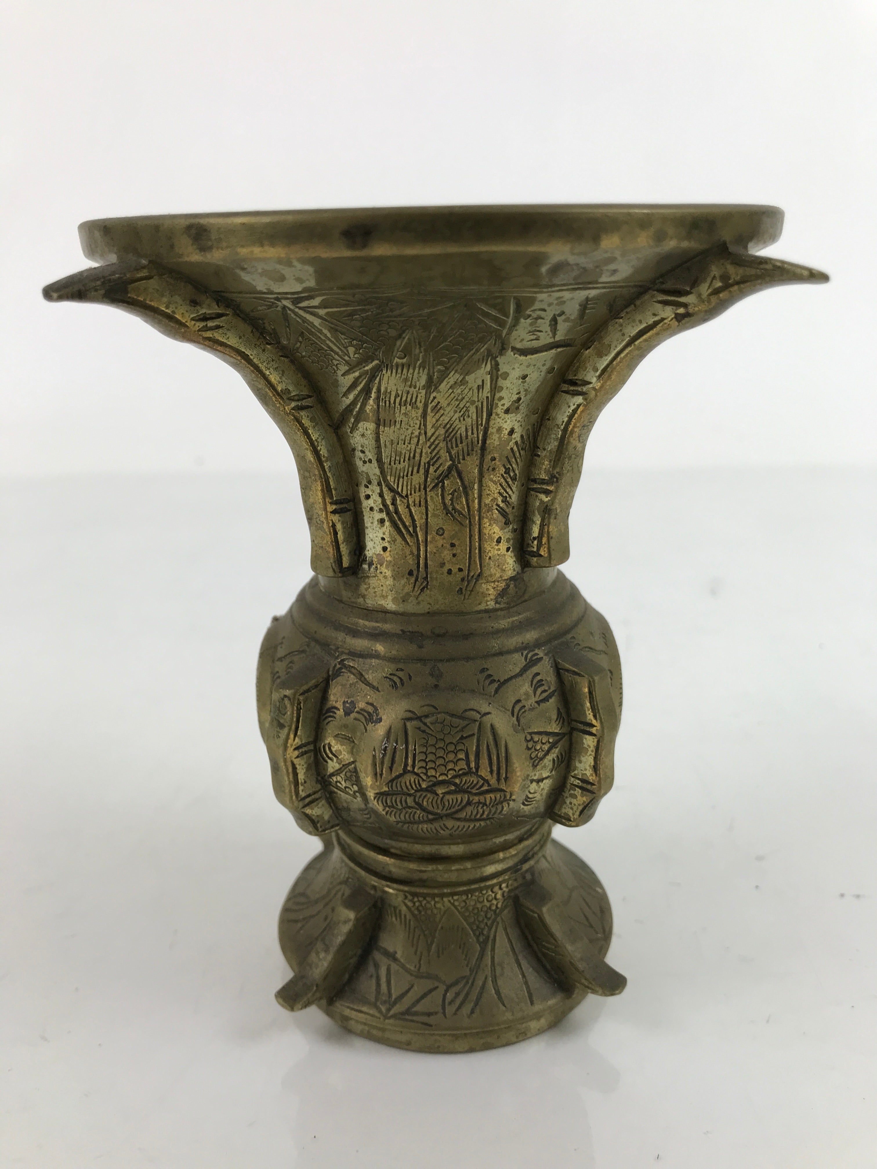 Japanese Buddhist Altar Fitting Brass Flower Vase Vtg Hanatate Gold Floral BA318