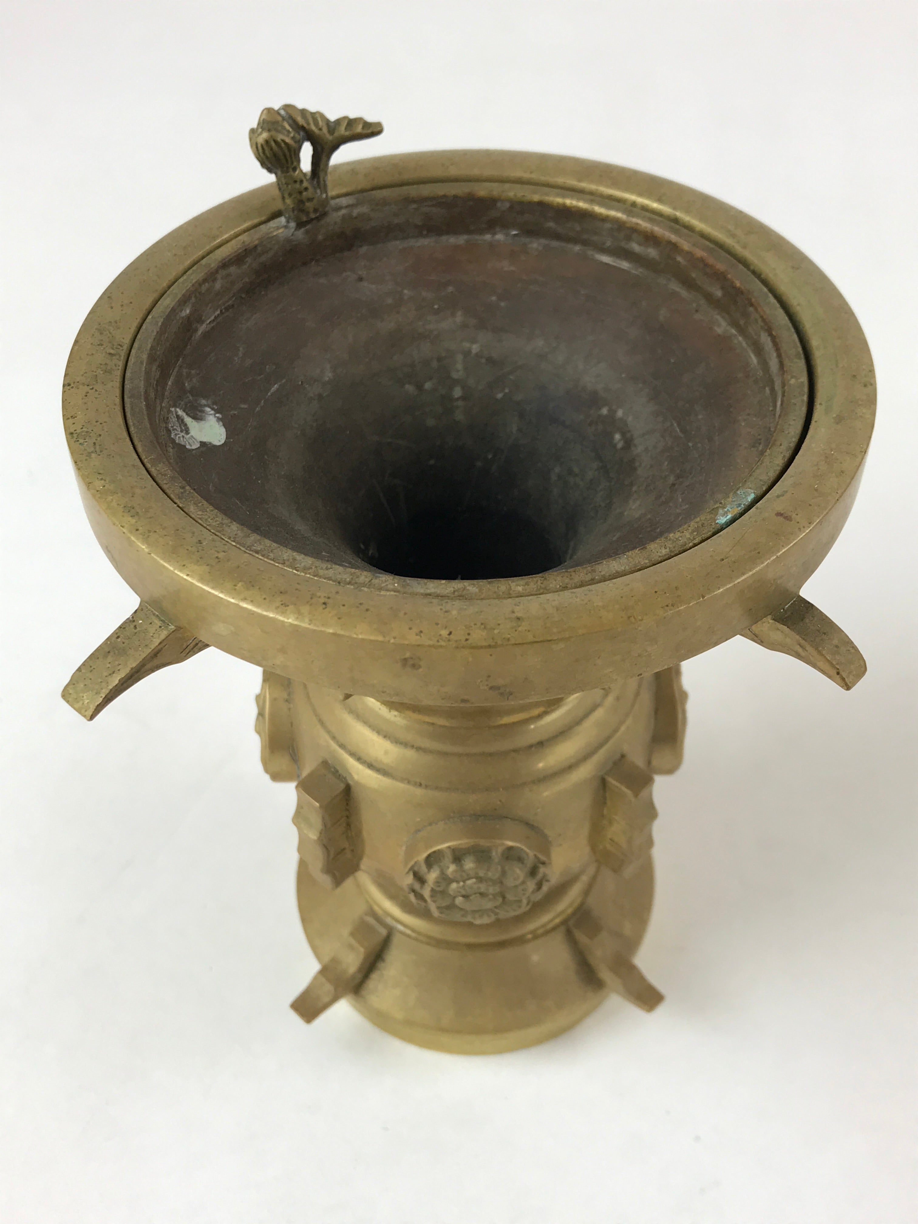 Japanese Buddhist Altar Fitting Brass Flower Vase Vtg Insert Butsugu Gold BA215