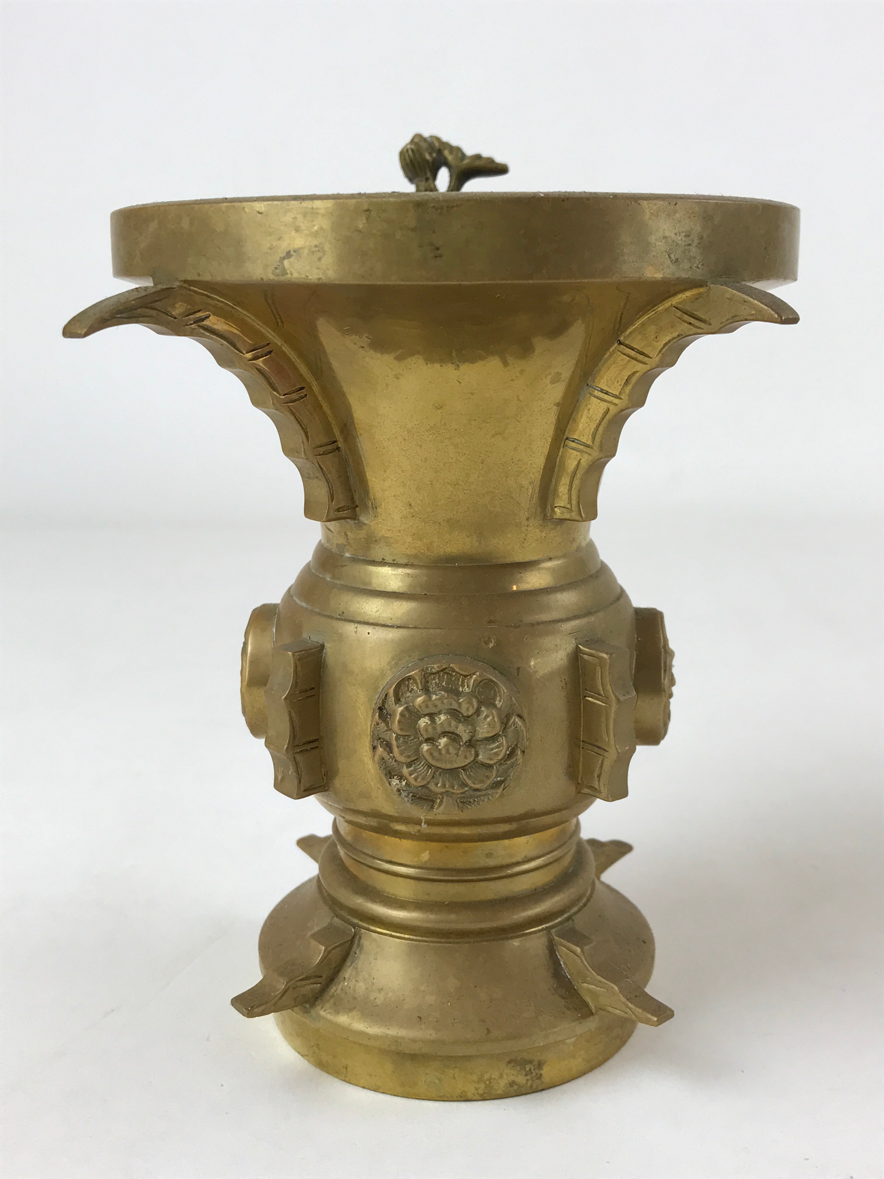 Japanese Buddhist Altar Fitting Brass Flower Vase Vtg Insert Butsugu Gold BA215